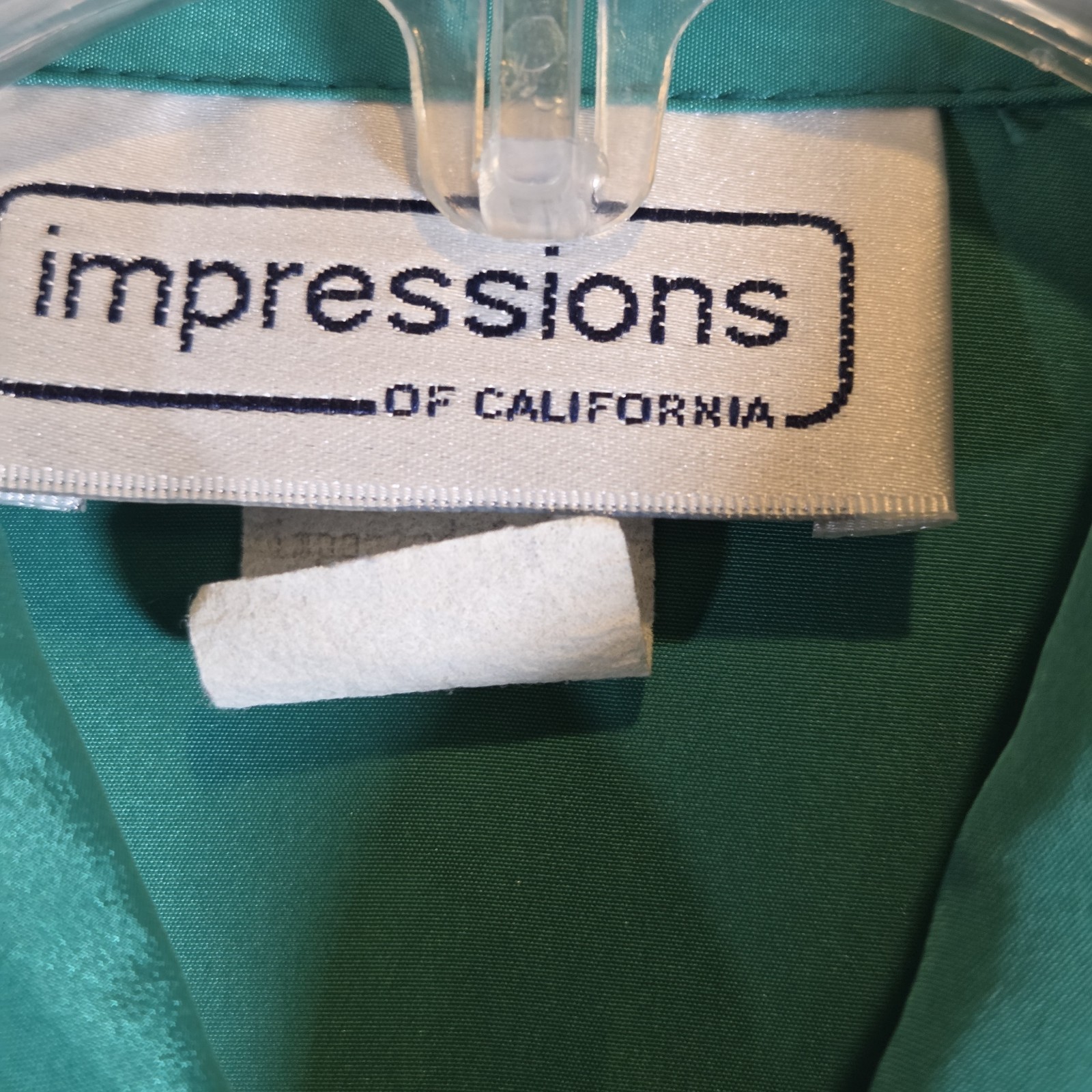 VTG Impressions of California Women Blouse Sz 12 Green Satin Long Sleeve 80 90s
