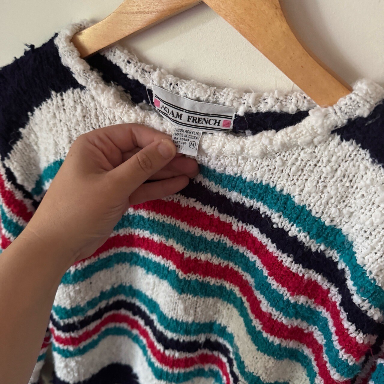 Vintage Adam French Fuzzy Stripe Sweater Womens M Colorful Twee Retro Preppy
