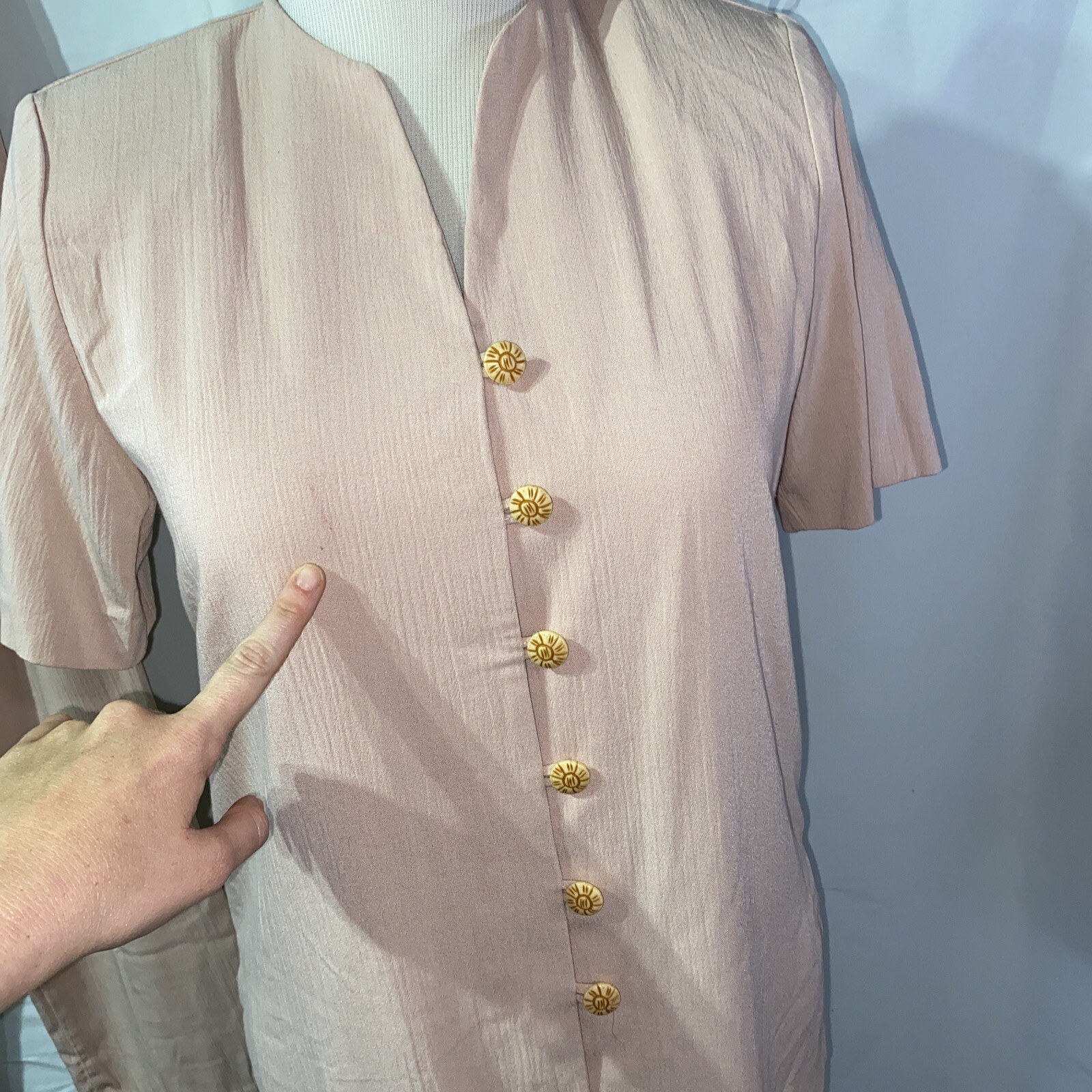 Pale Pink Pants Blouse VTG size 10P Two Twenty Button USA Petite Pantsuit Set