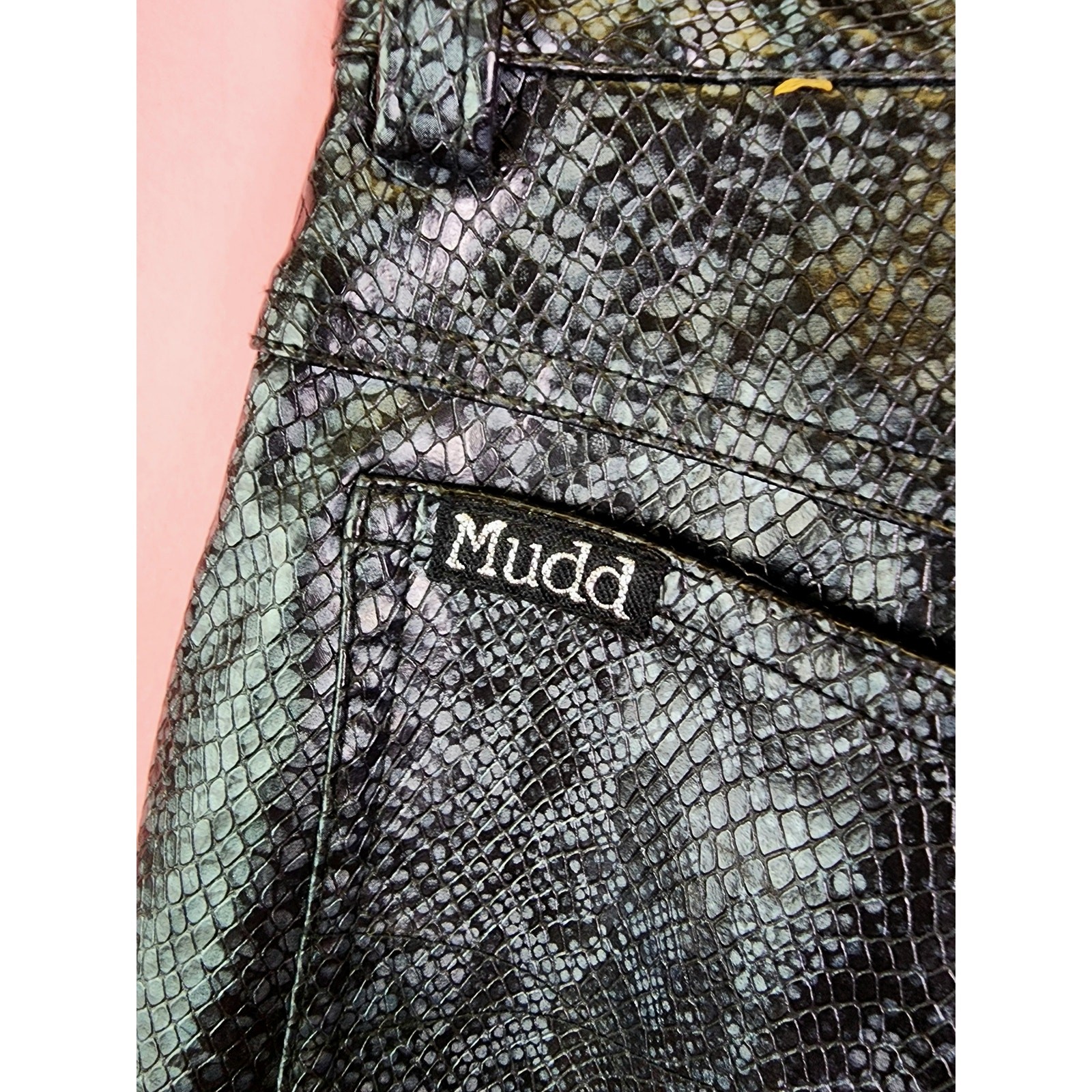 Size XXS Vintage 1990’s Black Faux Snakeskin Pleather Bootcut Pants Mudd Jeans