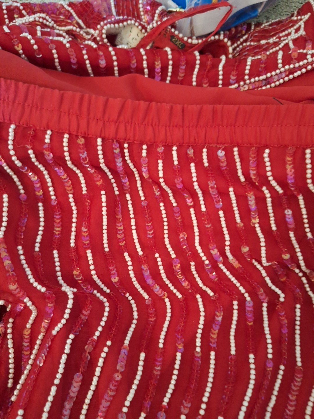 Nite Waves Vintage 80s Red Silk Beaded Top/Skirt by Samir Suri Women’s