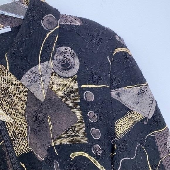 Vintage Abstract Geometric Zip Jacket Black Gold Rhinestone Shoe Pull Large