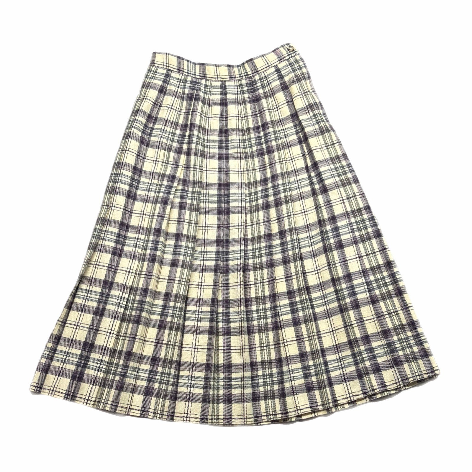 Talbots Petites VTG Plaid Pleated Midi Skirt 100% Worsted Wool Purple Cream 6P