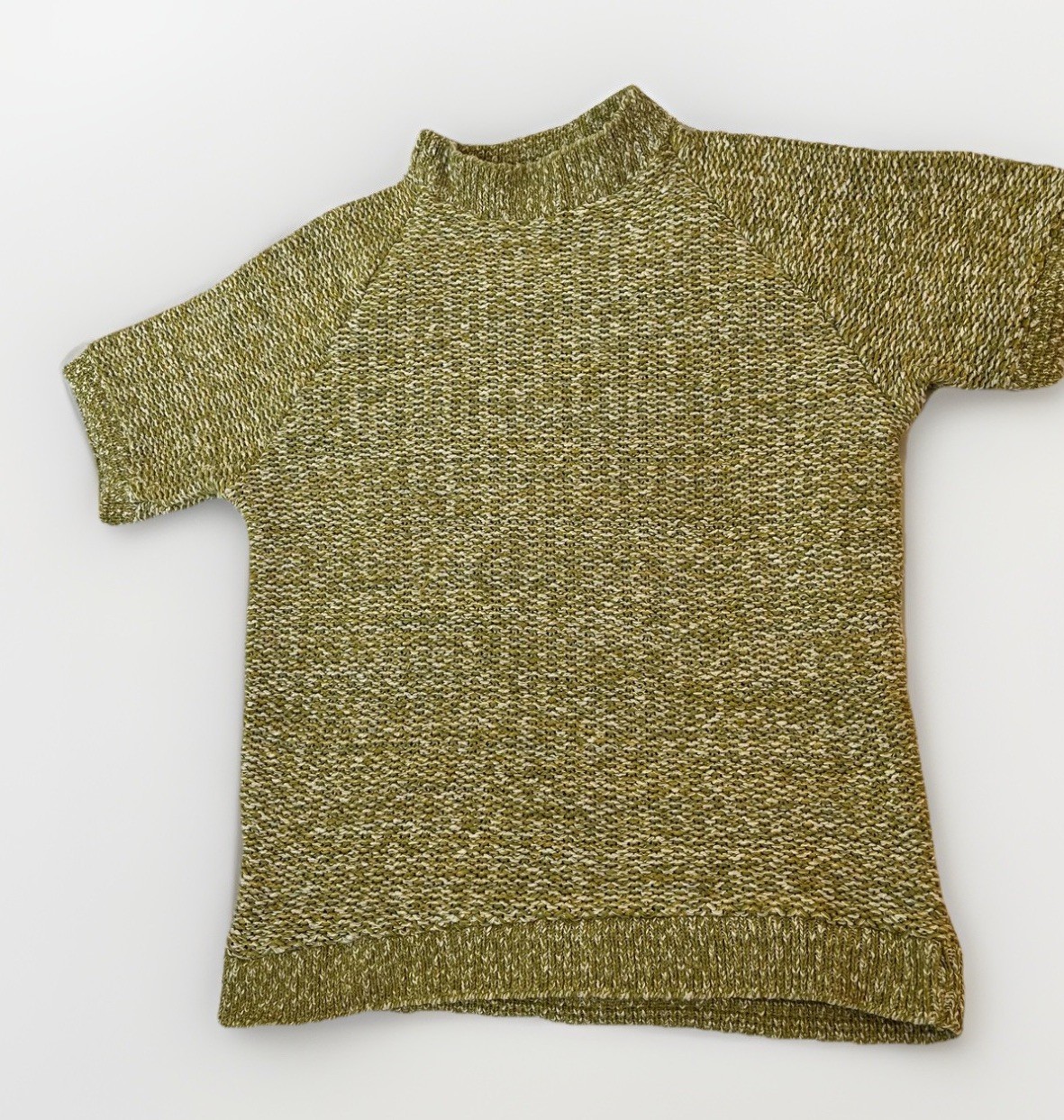 Vintage 50s Caldwell Knit Rite Hand Knit Sweater Short Sleeve Lg Green Yellow