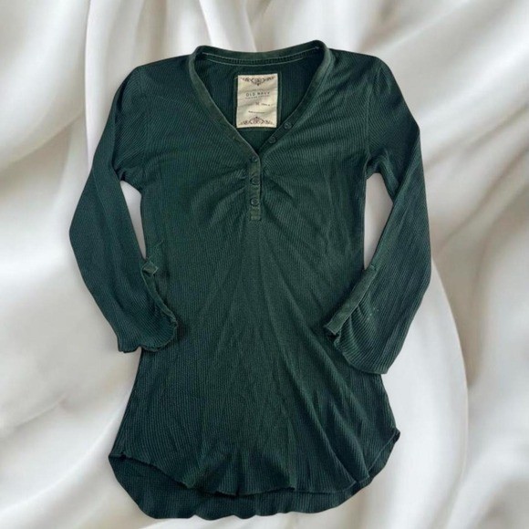 Old Navy green henley babydoll long sleeve top Y2K vintage mcbling