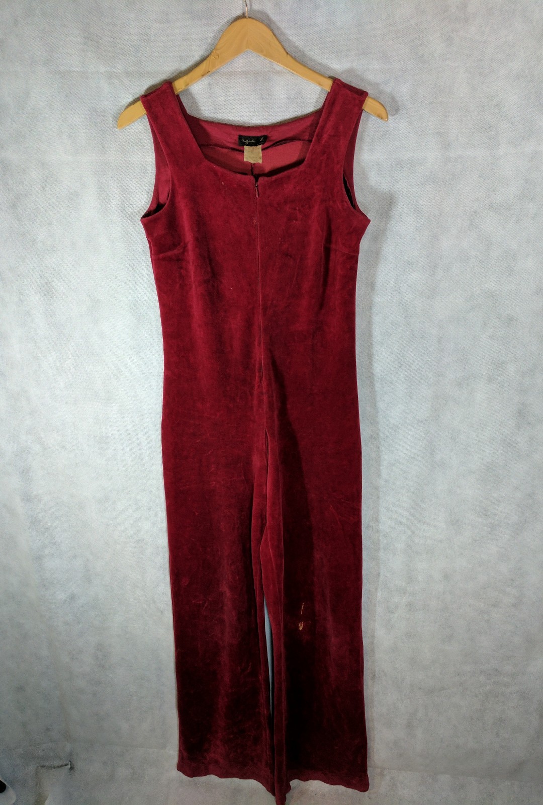 agnes b Vintage Velvet Red Wine Jumpsuit