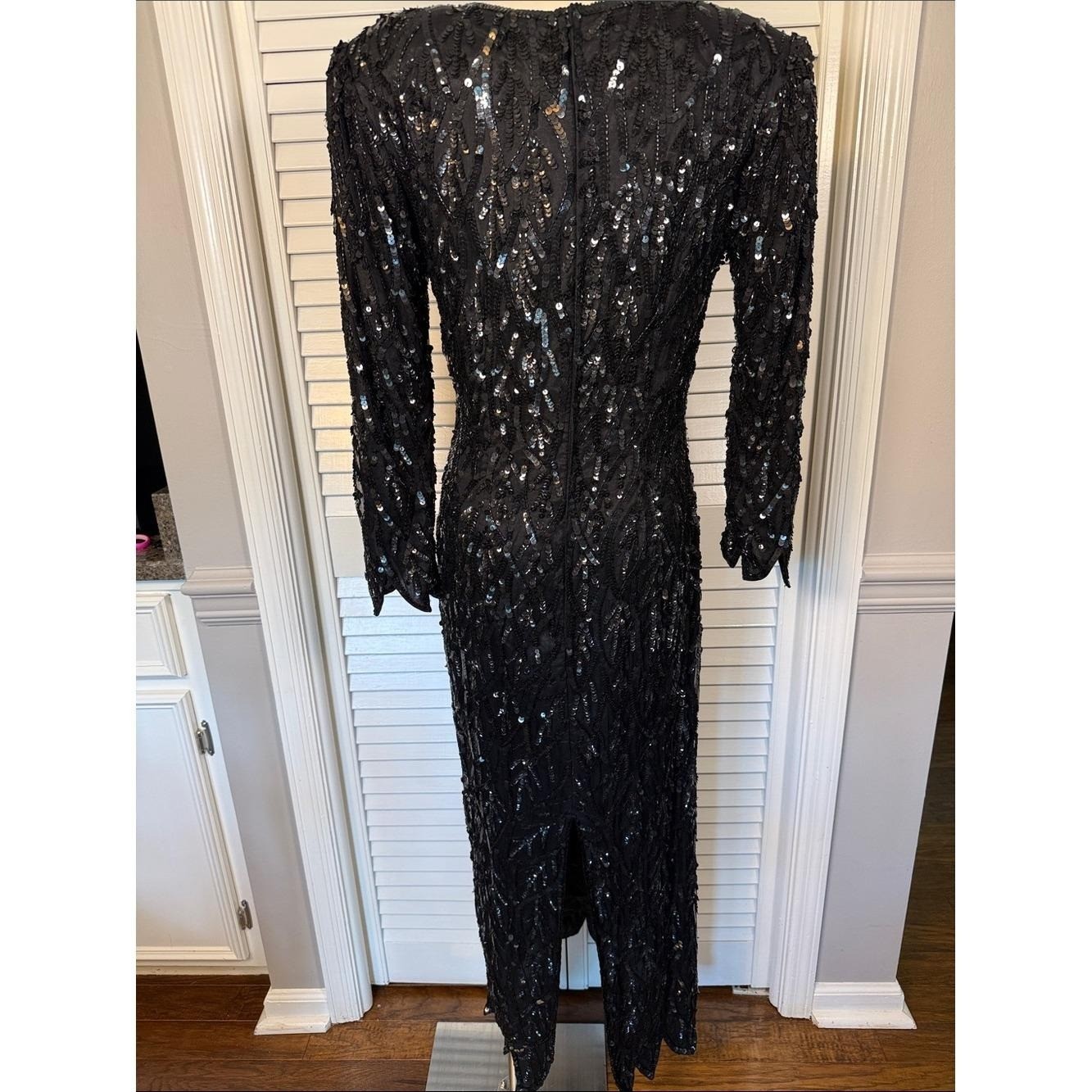 VTG 100% Natural Silk Sequin Maxi Gown Flawless Black American Night Medium