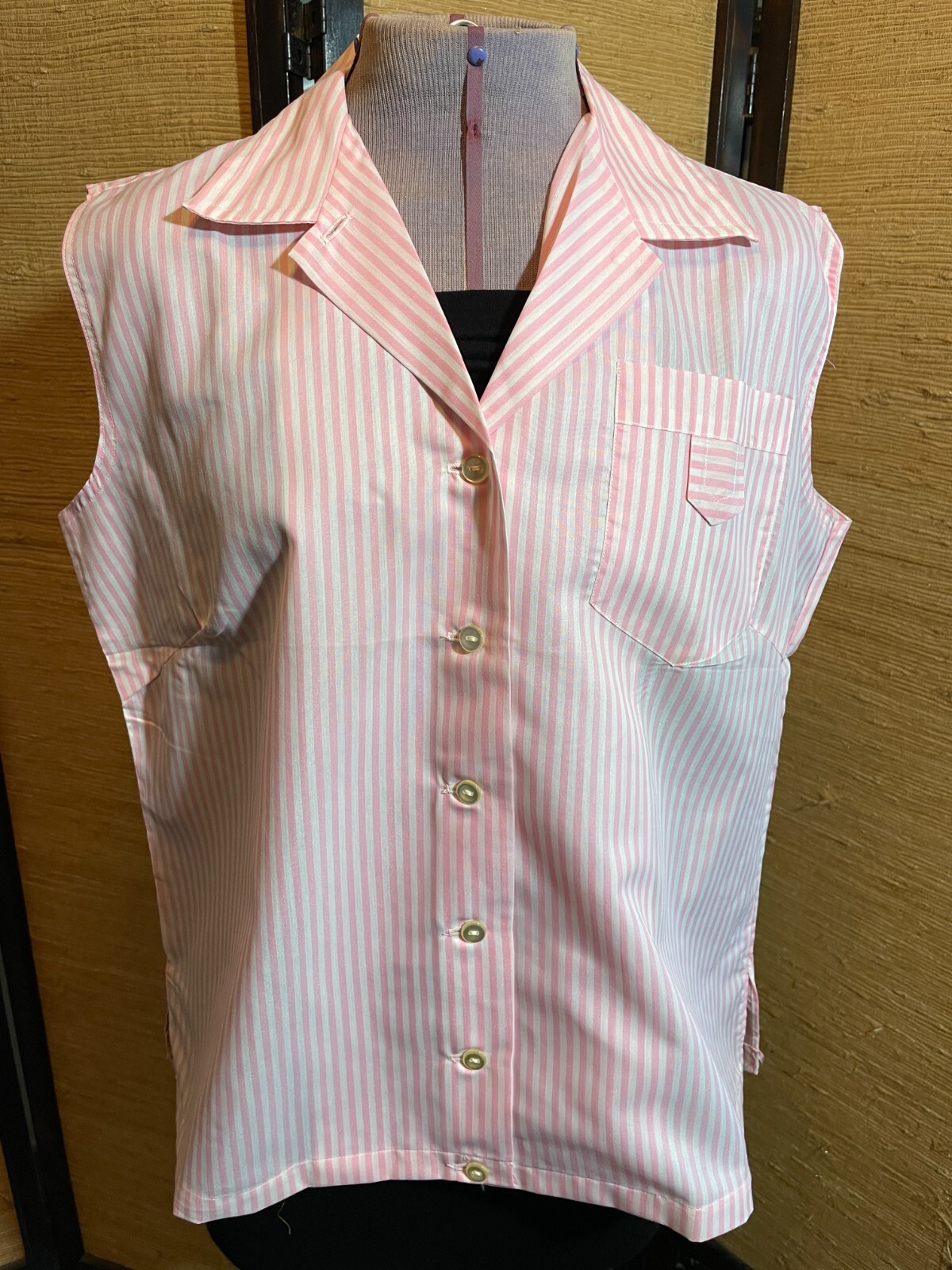 Vintage Ship N Shore Pink/White Pin Stripe Sleeveless Ladys Top 80s Size 36