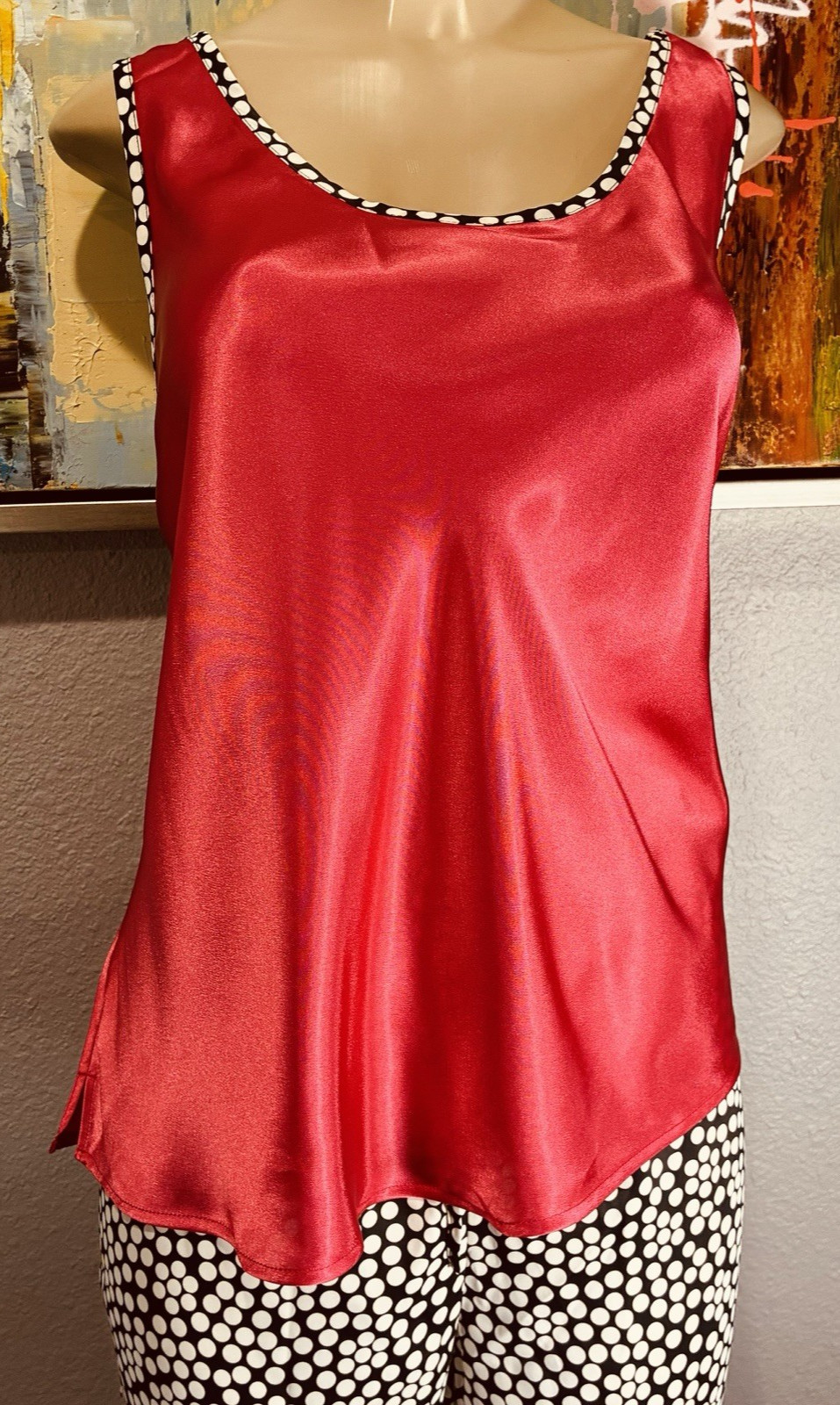 Vtg Cabernet Satin Camisole Top Polka Dot Shorts XL 1X