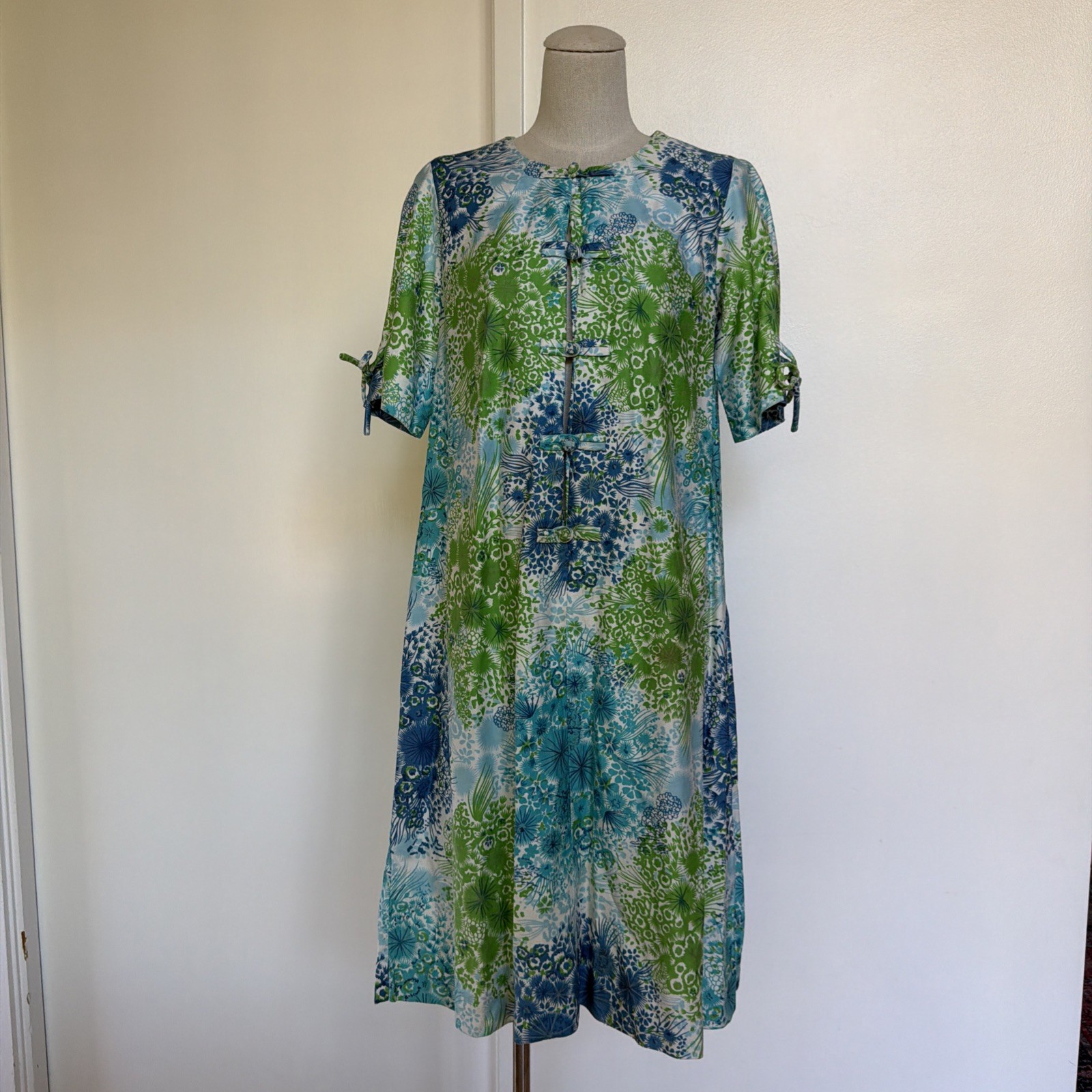 Vtg 60s Paradise Hawaii Orange Floral Tropical Hawaiian Dress L