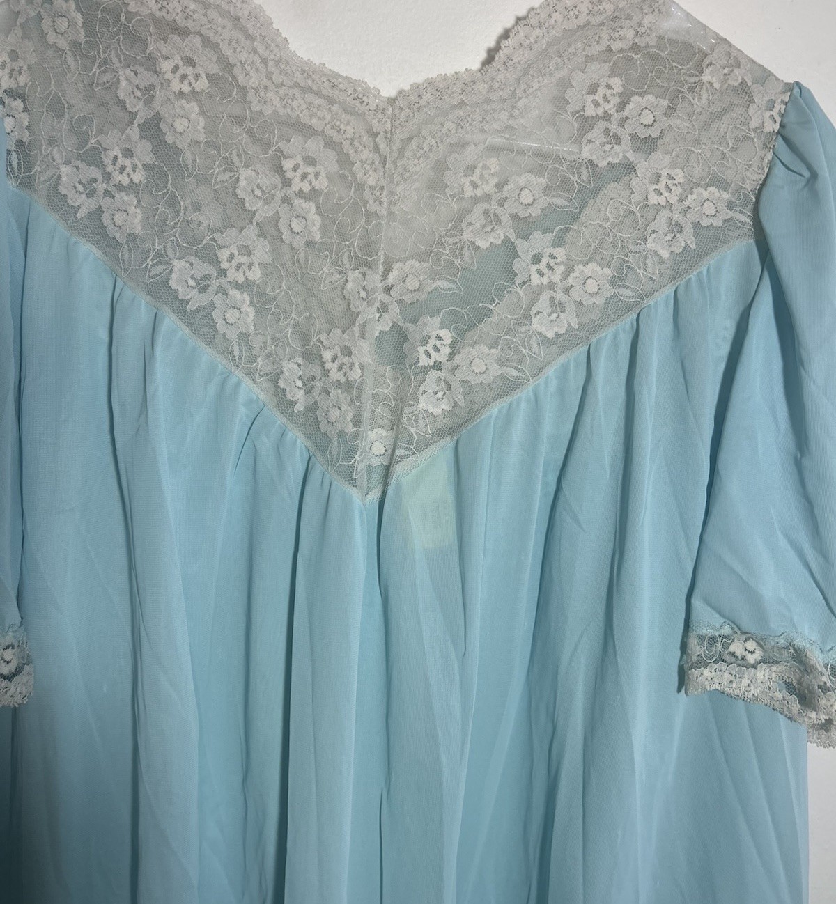 Vtg Baby Blue Lane Bryant Mid Length Peignoir Nightgown Robe Set Nylon 46/48