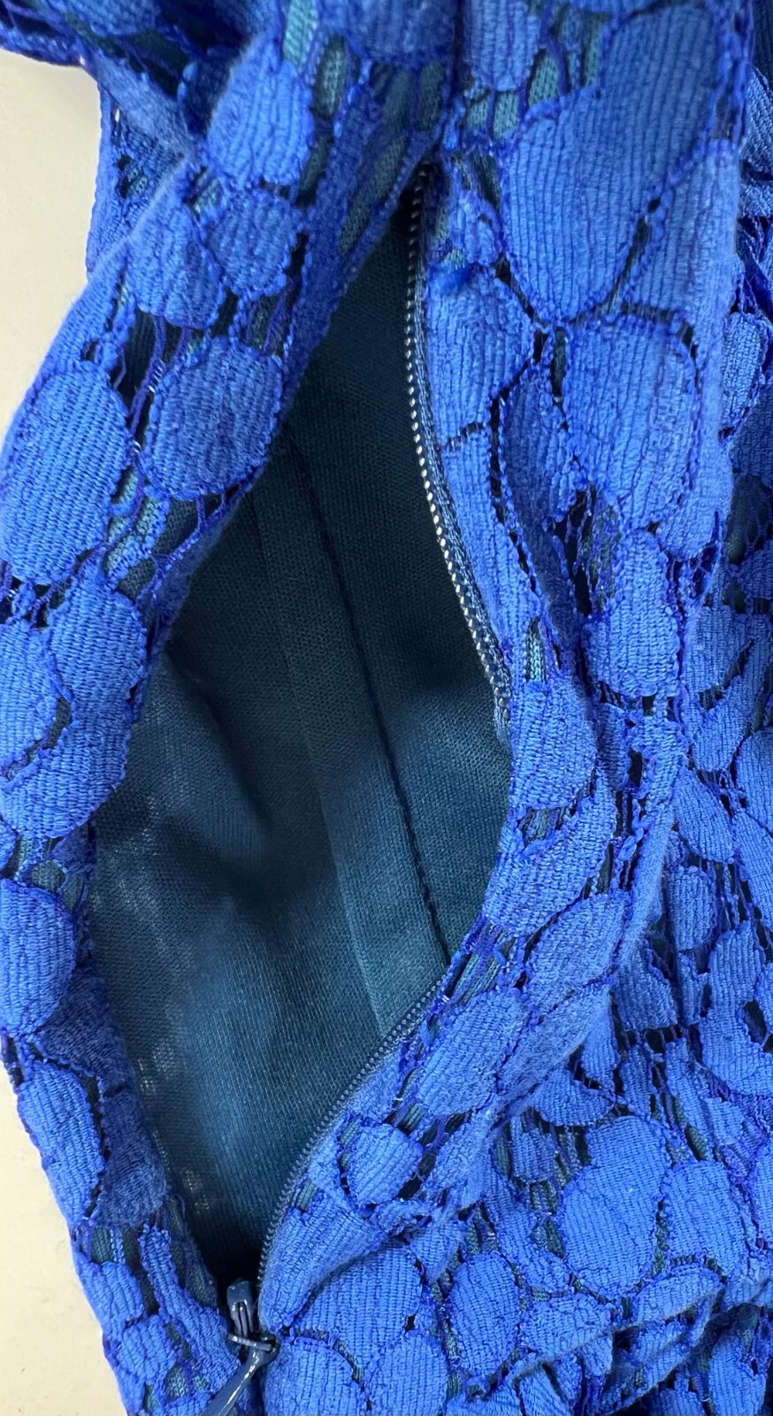VTG Royal Blue Lace Silk Lined Short Dress Adult M Cocktail Prom Wedding USA