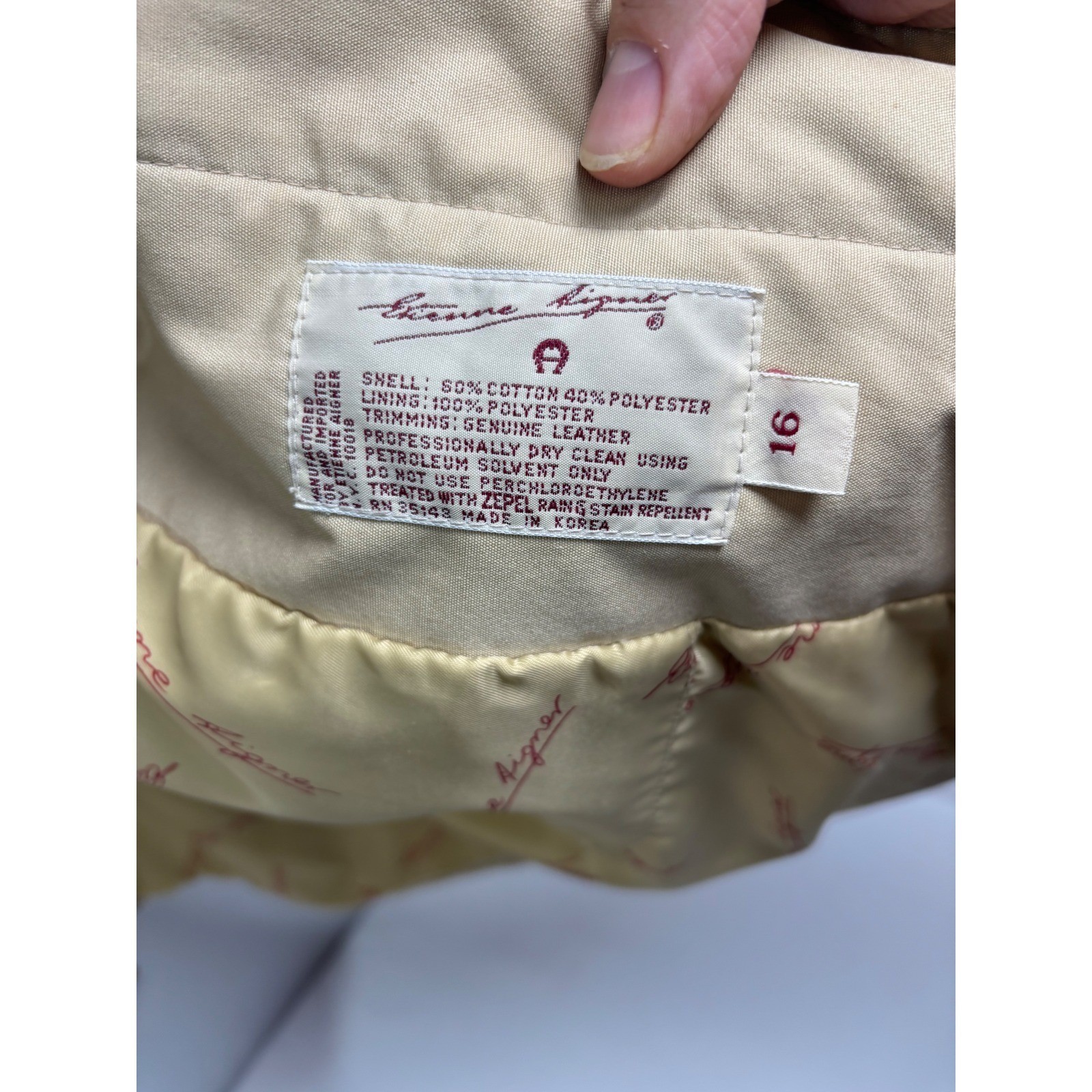 Vintage Etienne Aigner Khaki Trench Coat Tan Rain Jacket Drawstring Waist Sz 16
