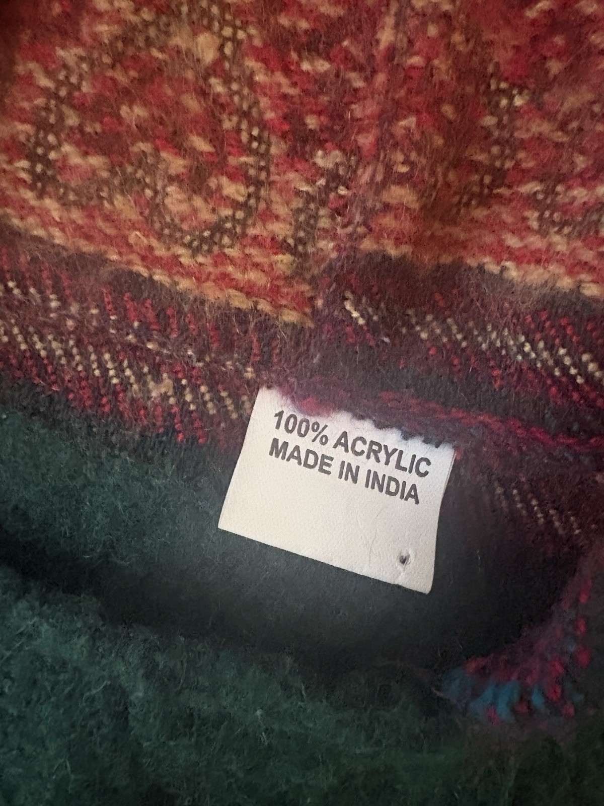Vtg 70’s Aztec Boho Hooded Fringed Poncho One Size Indian Red Side Tie