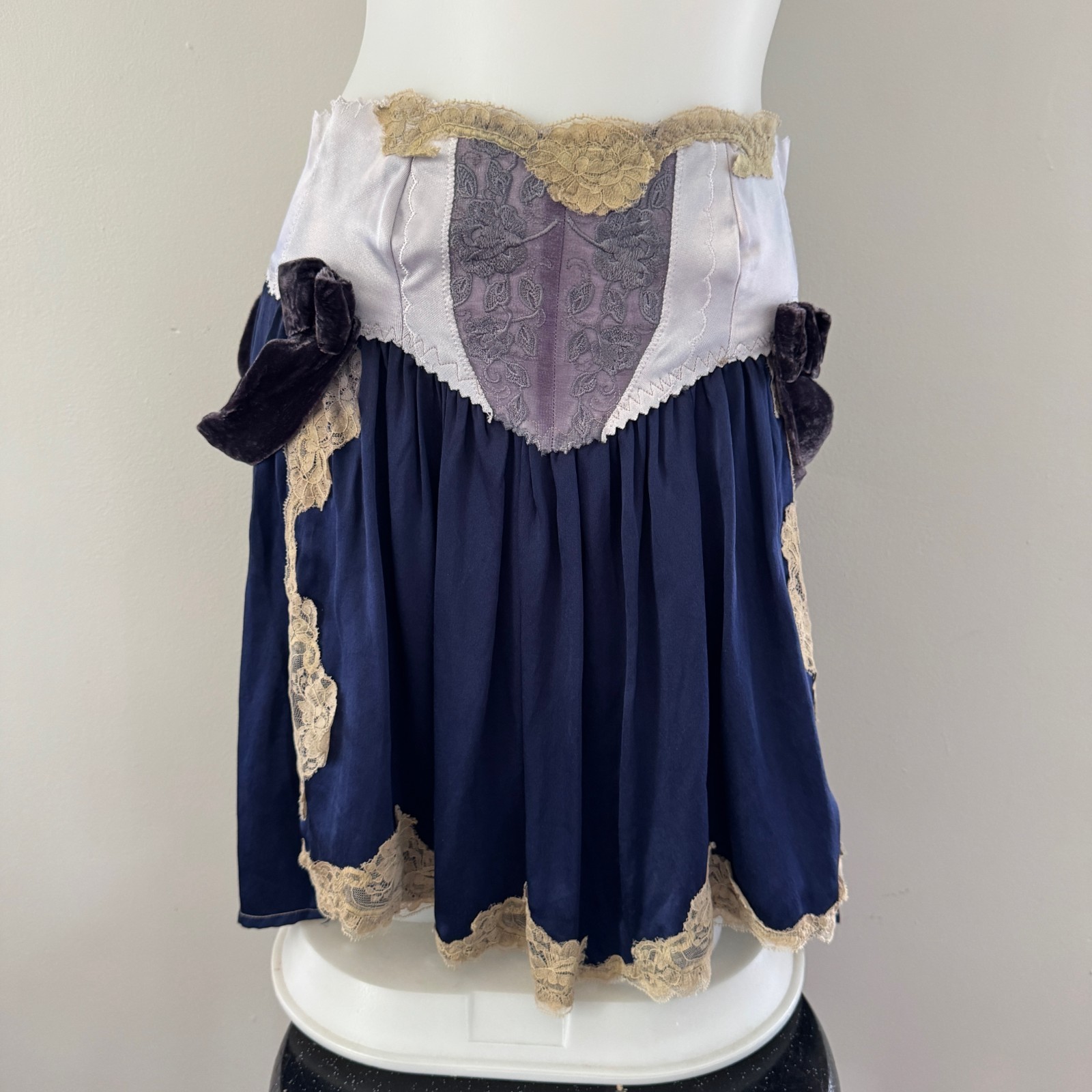 Y2K vtg CIGANA Slip Lace SILK UPCYCLED Girdle Strapless Top Skirt Regency DIY S