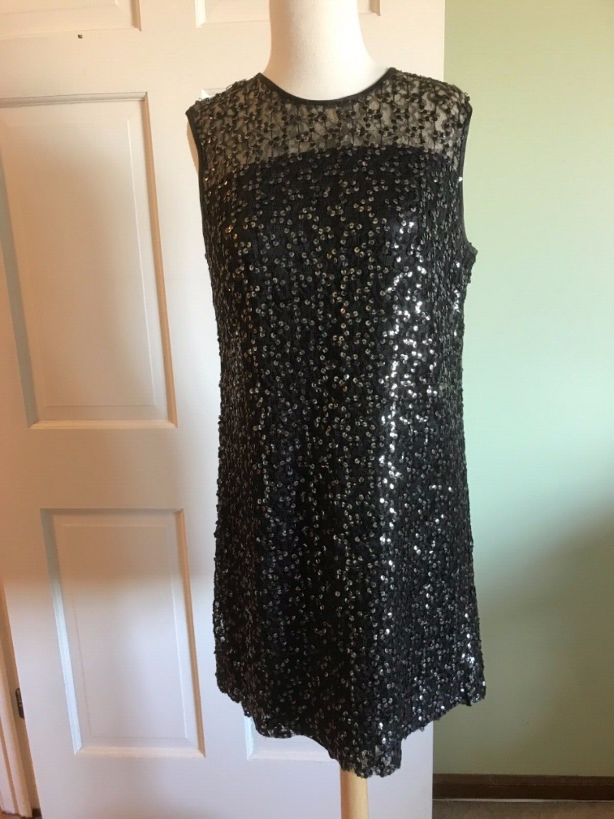 RARE Vintage Elinor Gay Black Mini Cocktail Dress Sequins Bows Size XS