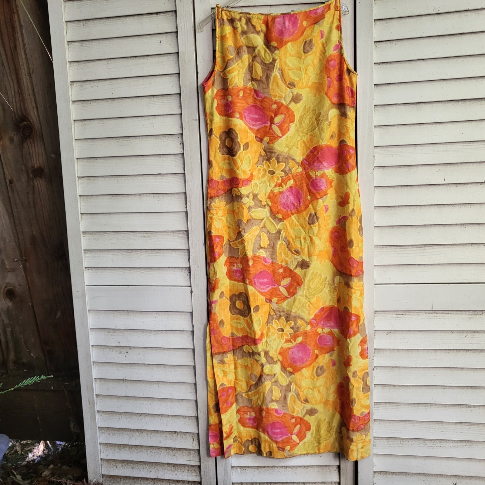 Vtg 60s Norma Maiers Tori Richard Pink Yellow Hawaiian Floral Maxi Dress M/L