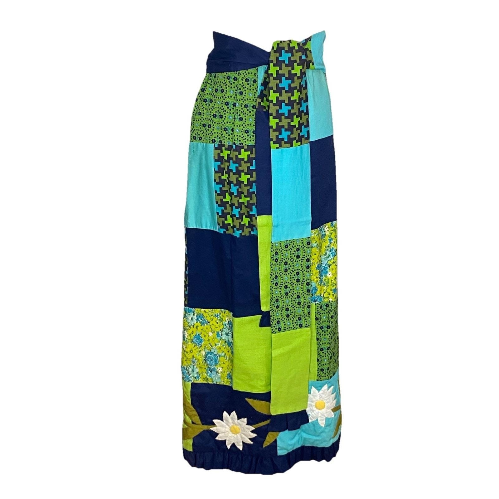 Vintage 70s Patchwork Maxi Skirt Sz L Grass Roots Craftsmen Festival Boho