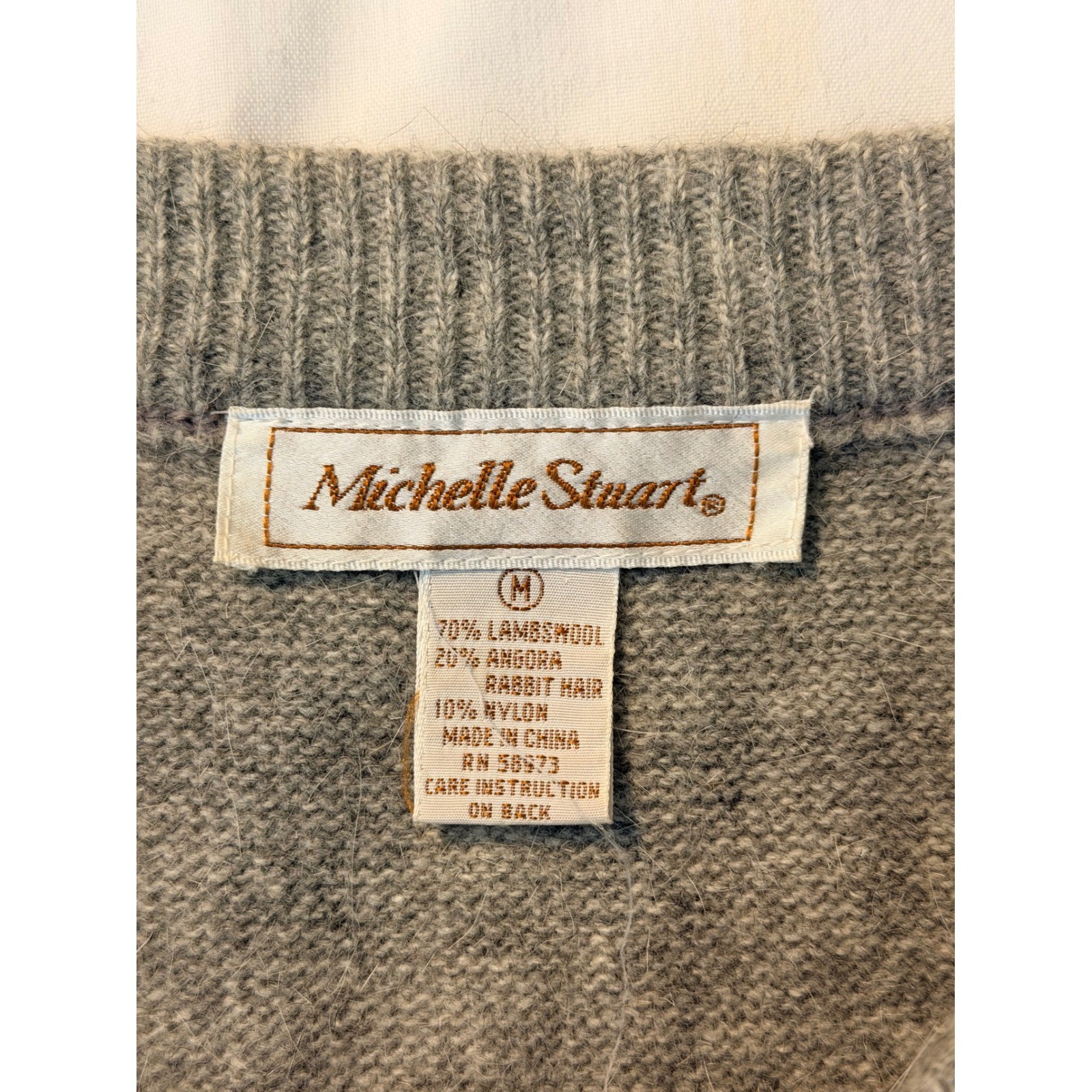 Michelle Stuart Vintage Gray Lambswool Angora Knit Sweater & Skirt Set Womens M