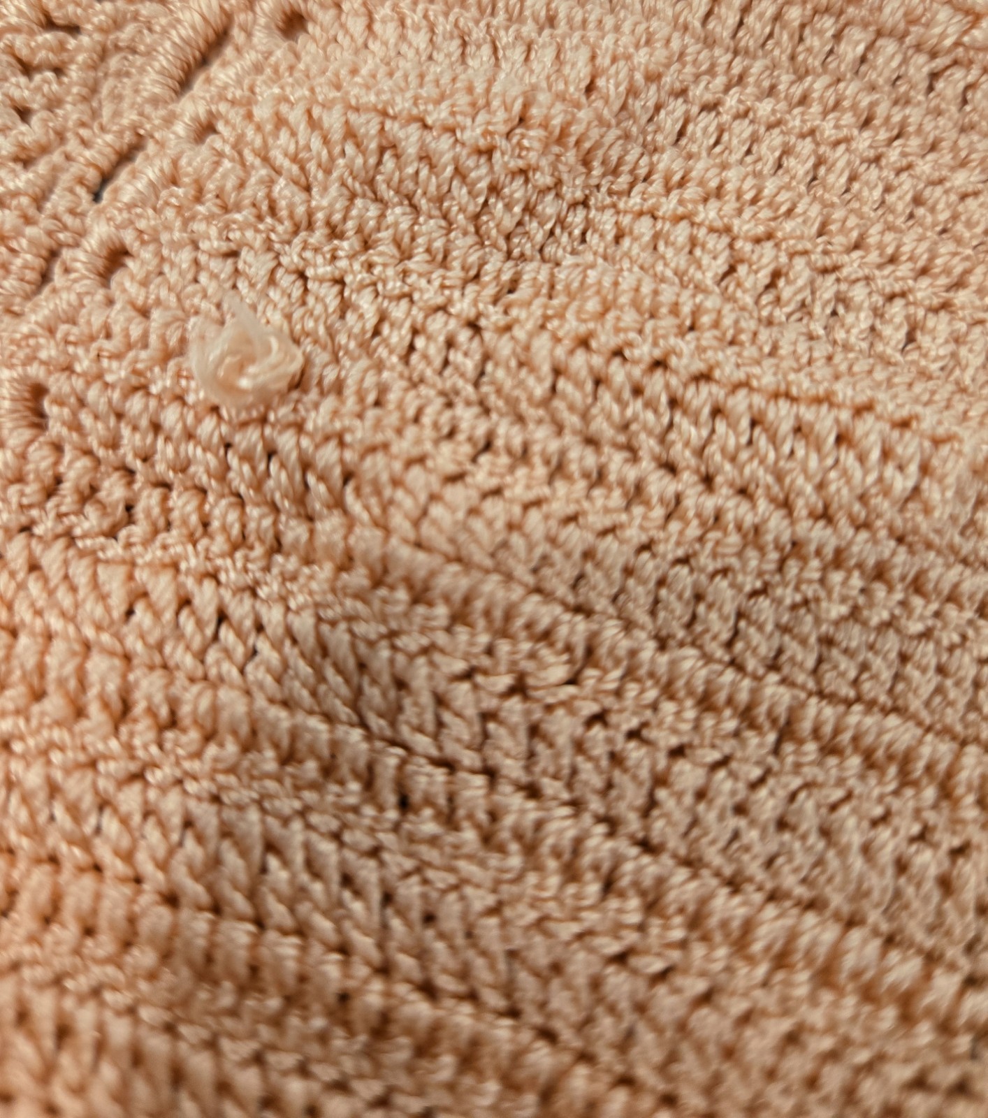 70s VTG Hand Crocheted Rayon Blouse Peach Pink Top Sm Classic square collar