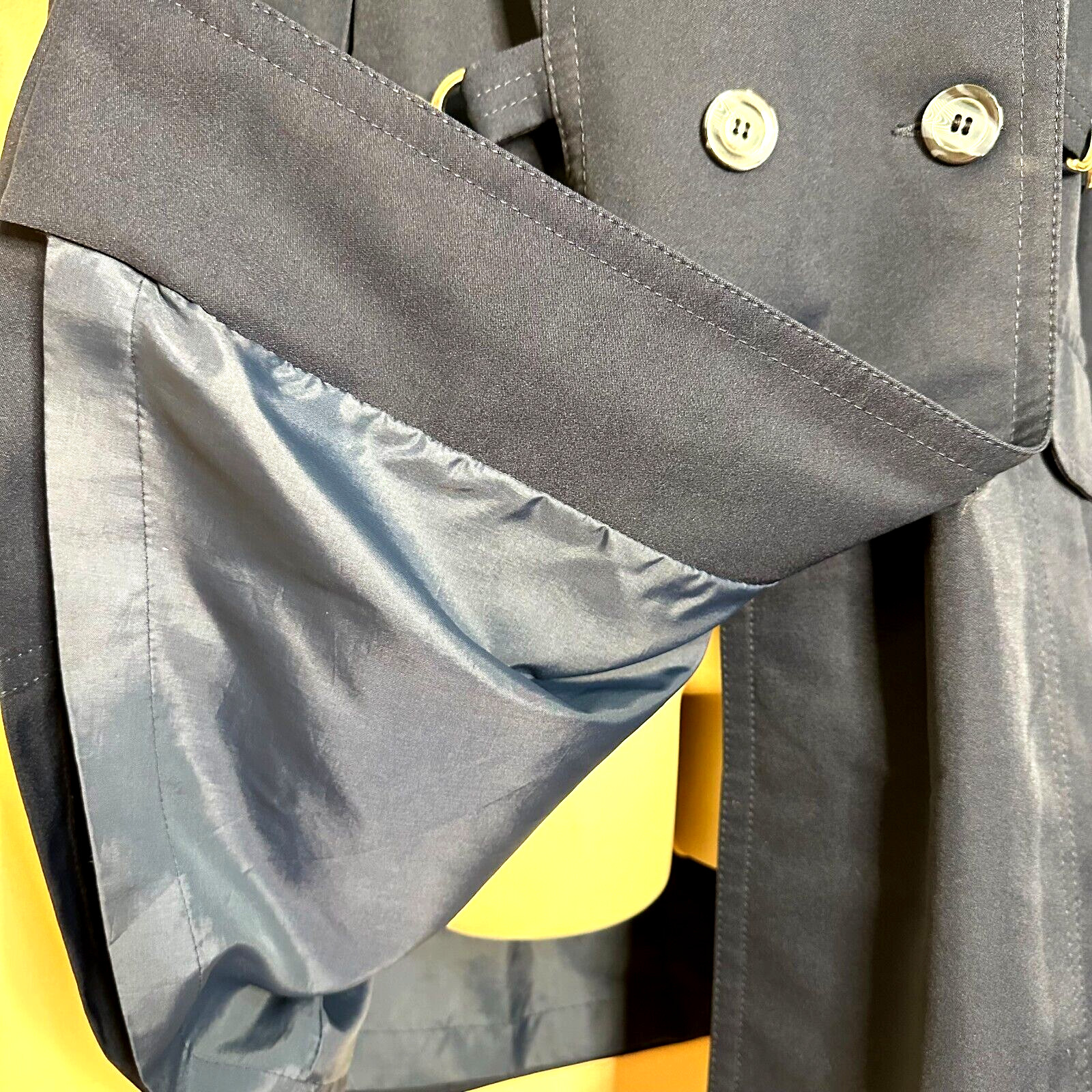 Vintage Dumond International Navy Blue Double Pea Trench Rain Coat Women’s S M