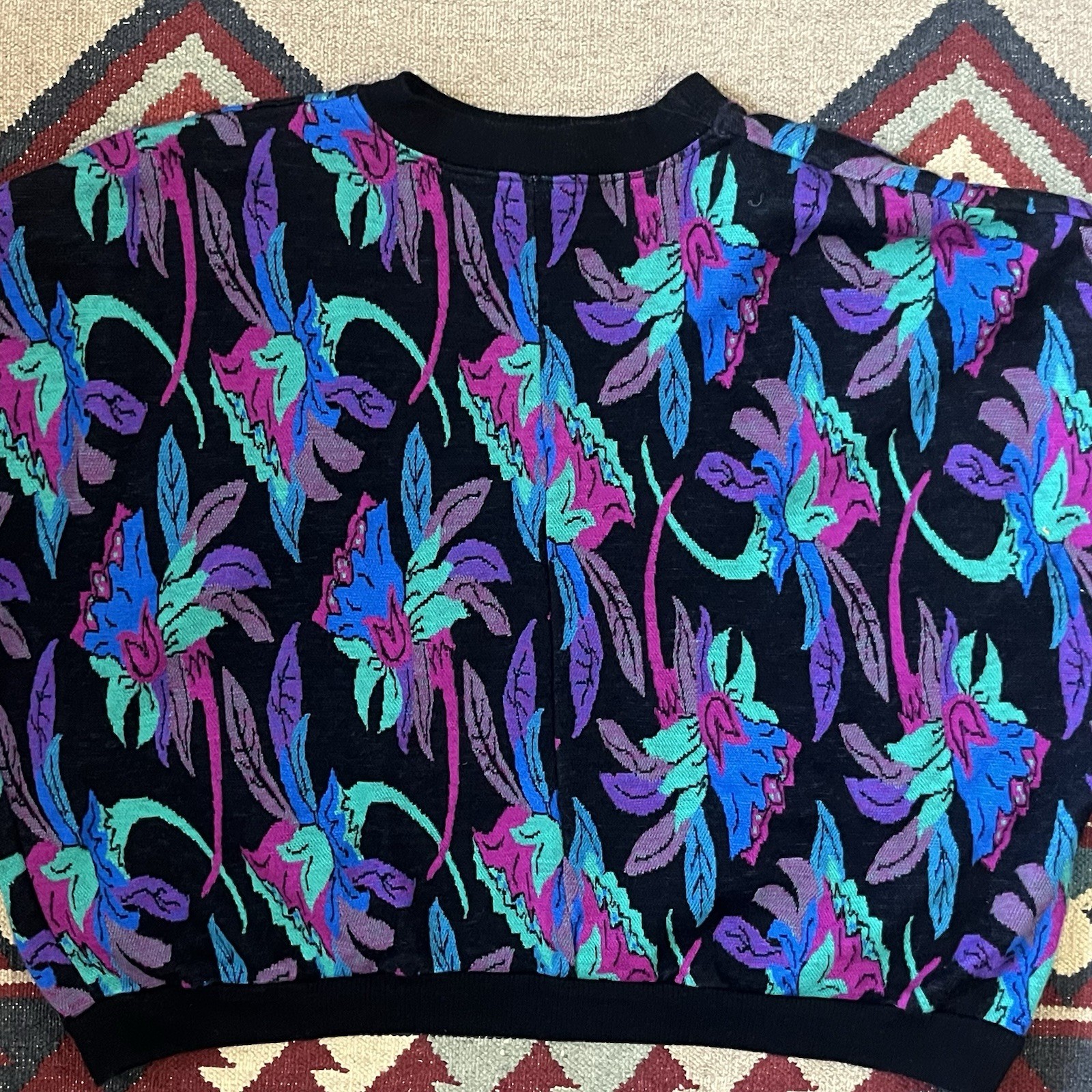 Vintage 80s Floral Dolman Batwing Sweater Women’s XL Acrylic Pullover