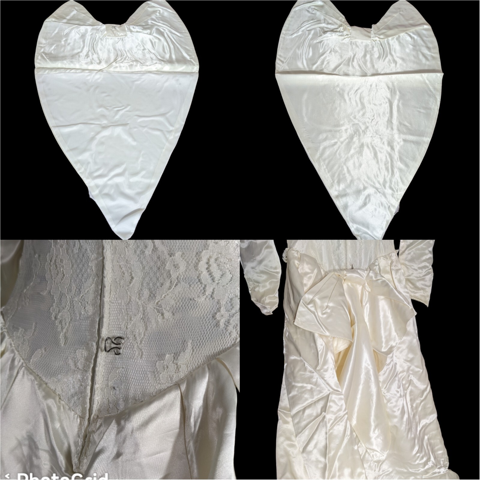 Vtg Wedding Dress 2 Trains S/M Cream Satin Lace Veil Tulle Slip Puff Long Sleeve