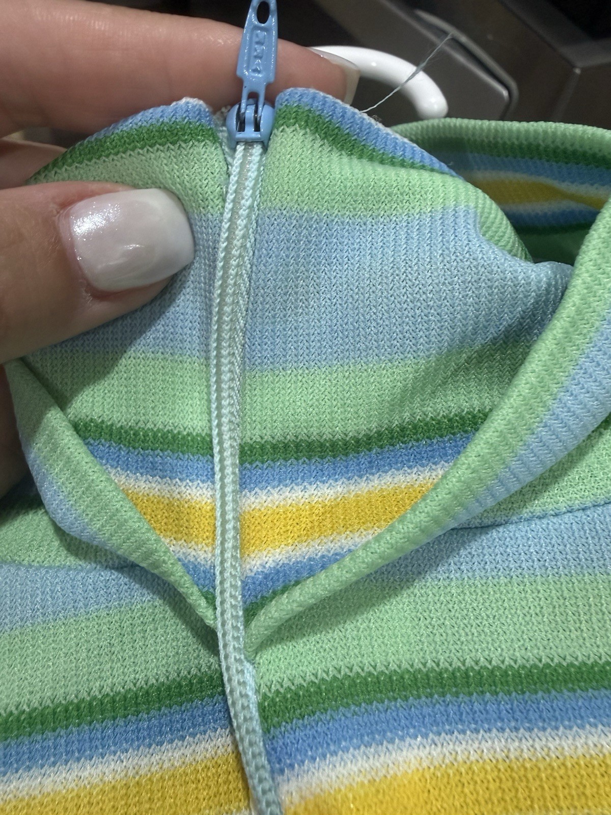 Vintage Y2K Striped Turtleneck Top Pastel Blue Green Yellow Zip Back Fitted 90s