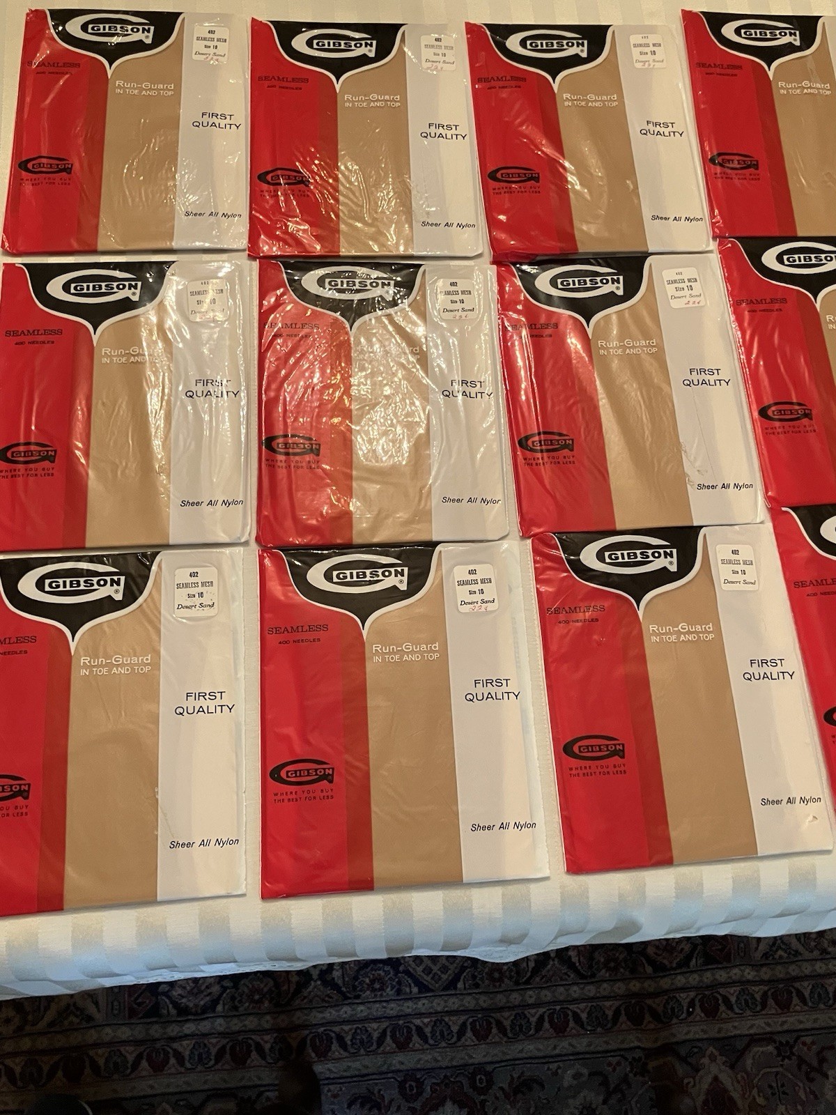 10 X 33 1/2” 12 PAIRS MINT NEVER OPENED RT MATCHING GARTER NYLON STOCKINGS BEIGE