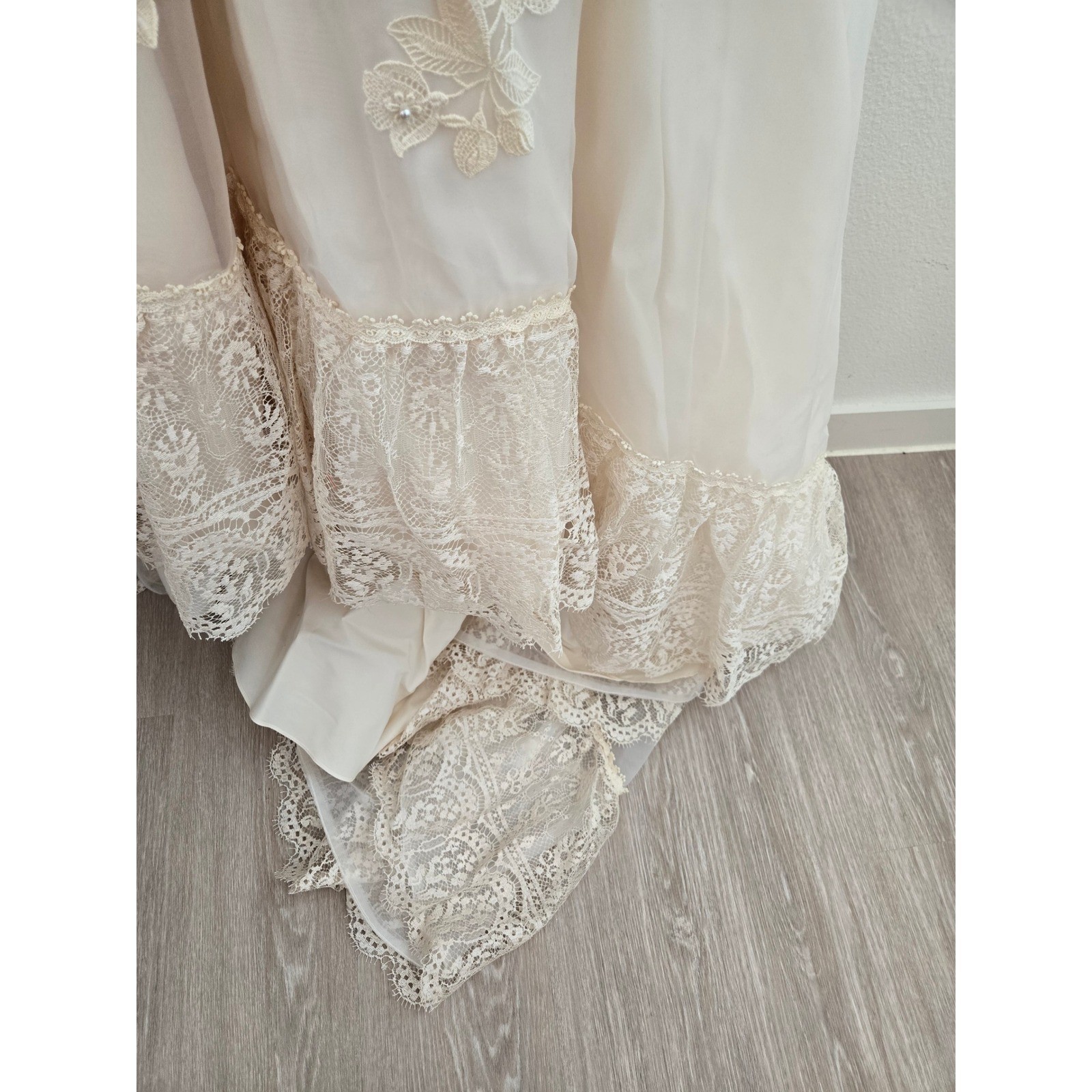 Vintage Victorian Lace Wedding Dress Pearl Beaded High Neck Long Sleeve Gown 6