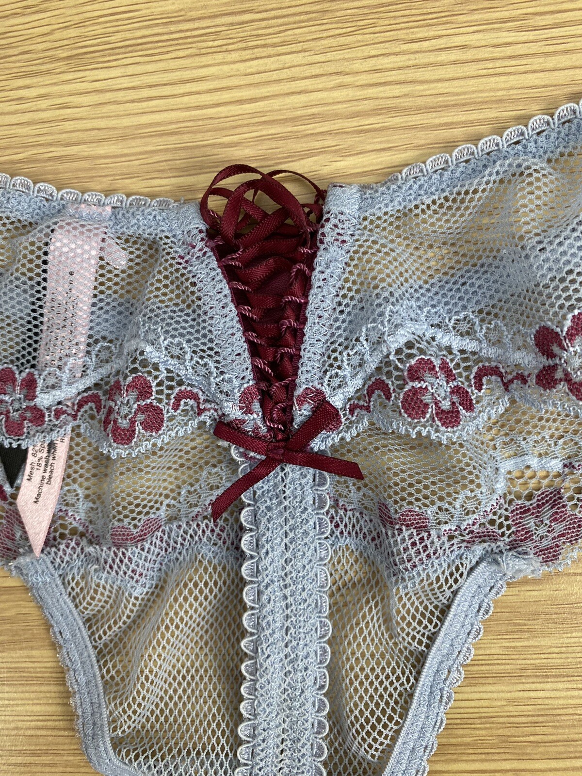 VICTORIA’S SECRET Sexy Little Things Blue Tie Laced Up Back Thong Vtg Small Blue