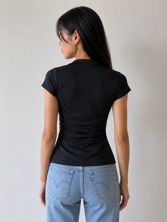 Vintage 1990s Vanity Black Draped Ruched Top Small RN 115594 Style#E2442