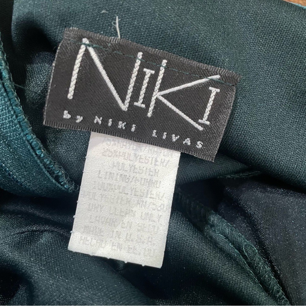 Vintage 90s Y2K Niki Livas Green Velvet and Satin Prom Gown Dress Size 8