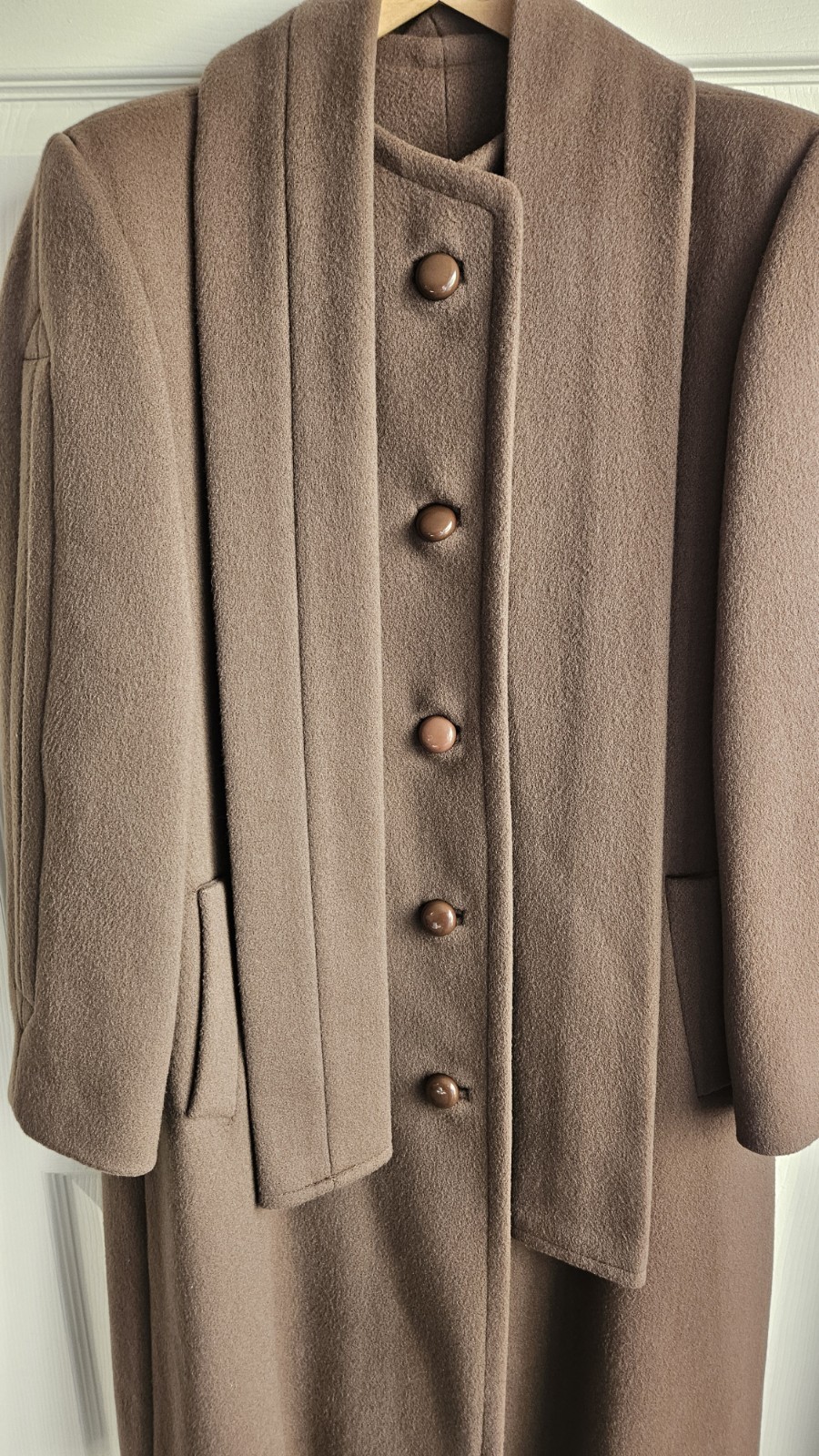 Vtg Sycamore Womans Brown Scarf Wrap Wool Coat Made In USA 100% Wool Read Desc.