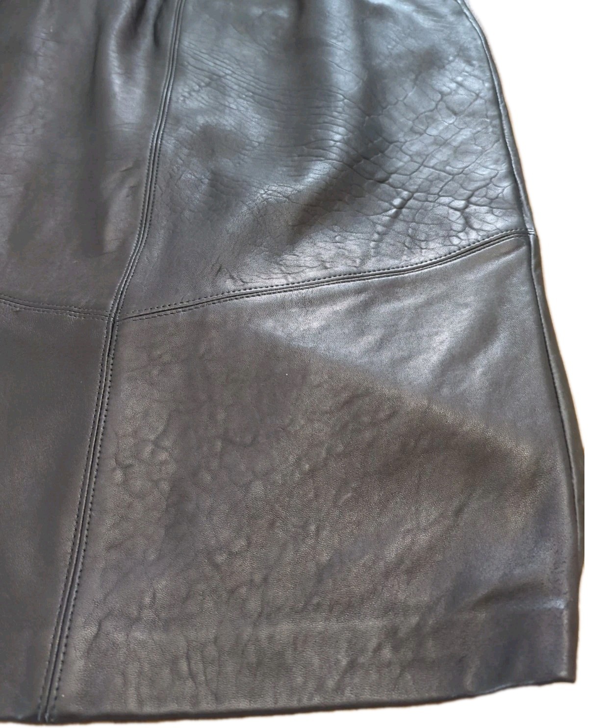 Vintage Black Leather Pencil Skirt Zipper With Snap Closure Front Slit Size 9/10