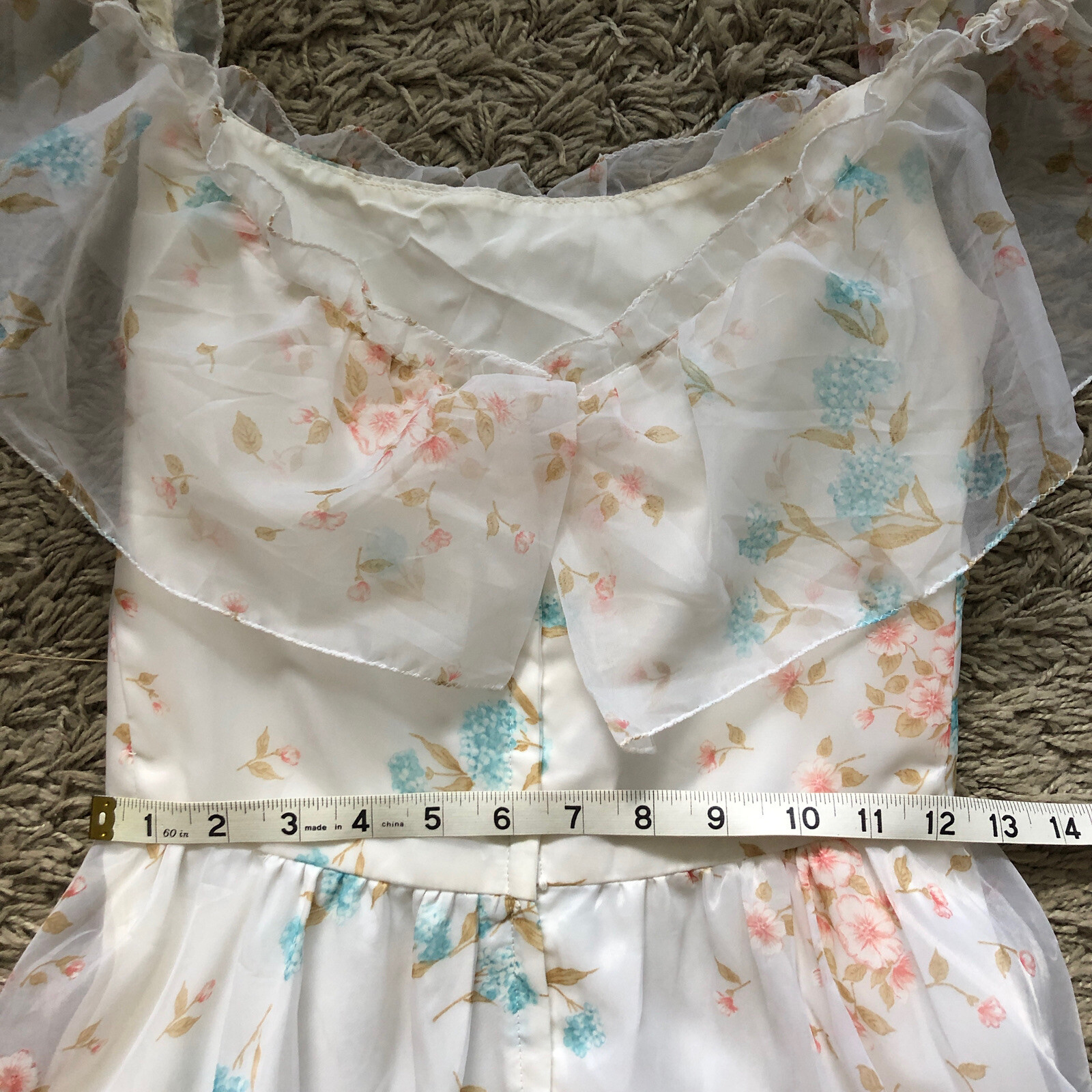ILGWU Maxi Dress Ruffles Brunch Prom Gown Floral Easter Bridal Prairie Vintage