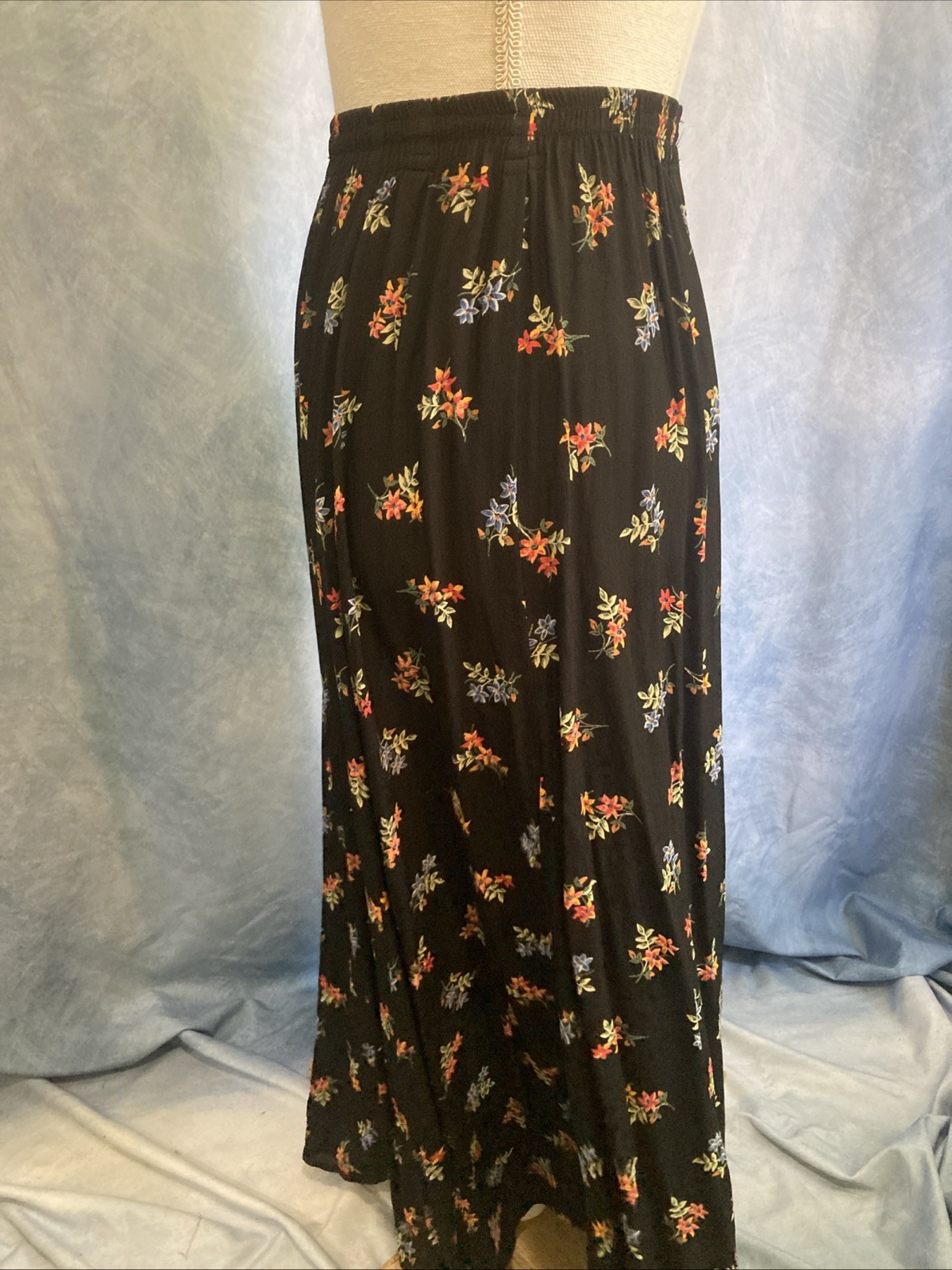 Vtg 90s Autumn Moon Rayon Crepe Floral Maxi Skirt Grunge Whimsigoth USA Boho XS