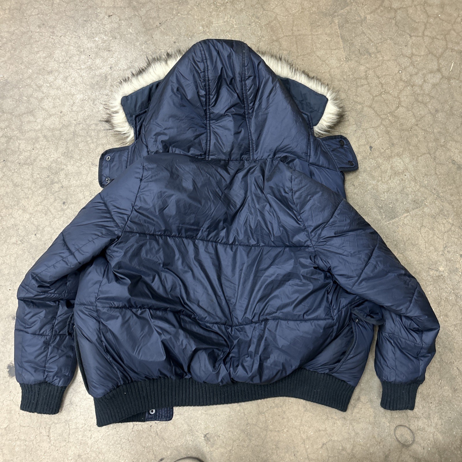 Vintage Y2K Abercrombie & Fitch Faux Fur Hood OG Blue Puffer Jacket Coat Size M