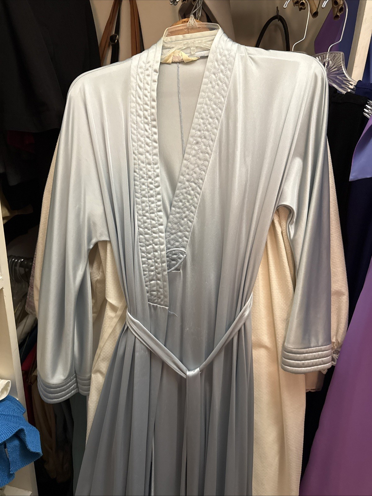 Vanity Fair Blue Floor Length House Robe Nightgown Vintage New NOS Nylon small