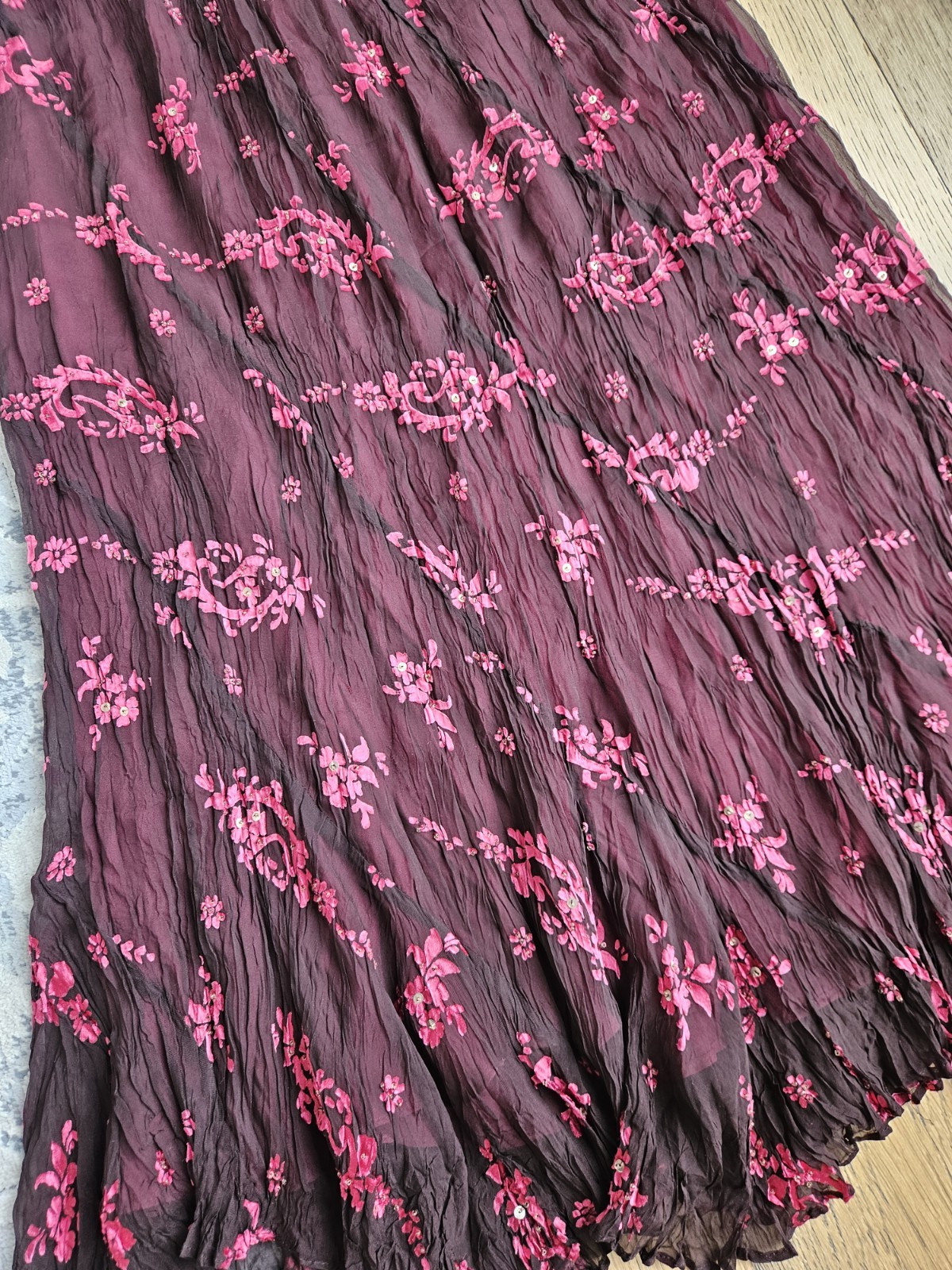 VTG Y2K Monsoon 100% Silk Embellished Rhinestone Bias Cut Cami Top And Skirt Set