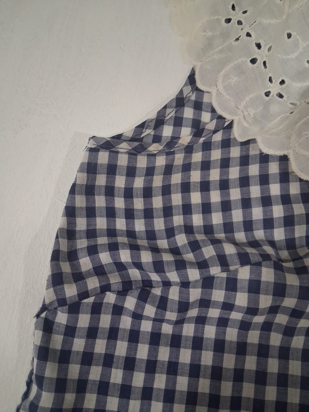 Vtg 60s 70s Handmade Gingham Print Tank Top Scallop Collar XL Cottagecore Granny