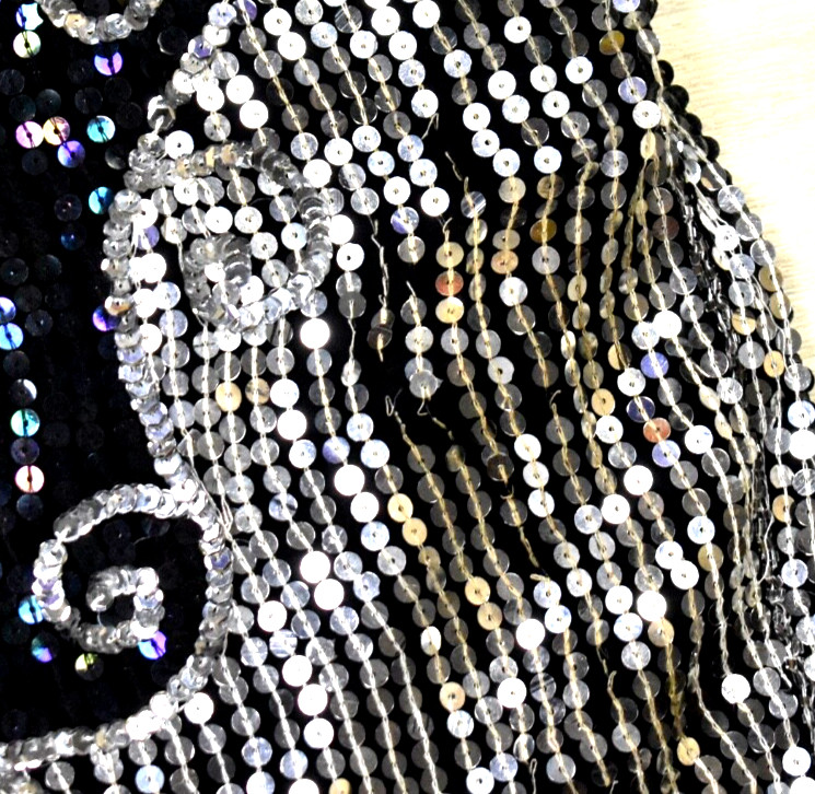 80s International Fashions Silk Sequin Blouse Art Deco Beaded Stage Medium VTG