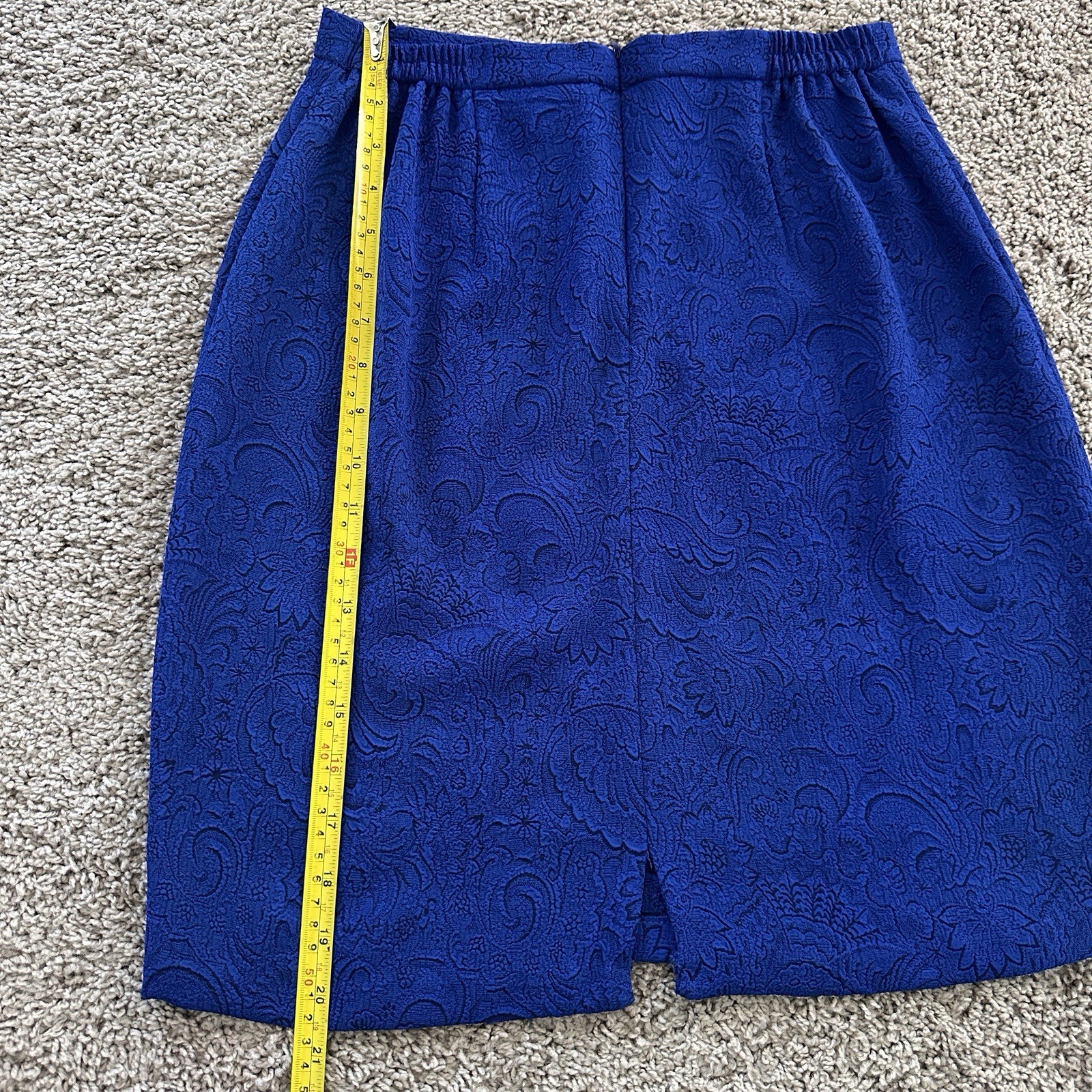 VTG Miss Dorby 2Pc Skirt Suit Set 6P Royal Blue Floral Jacquard Ruffle Coquett