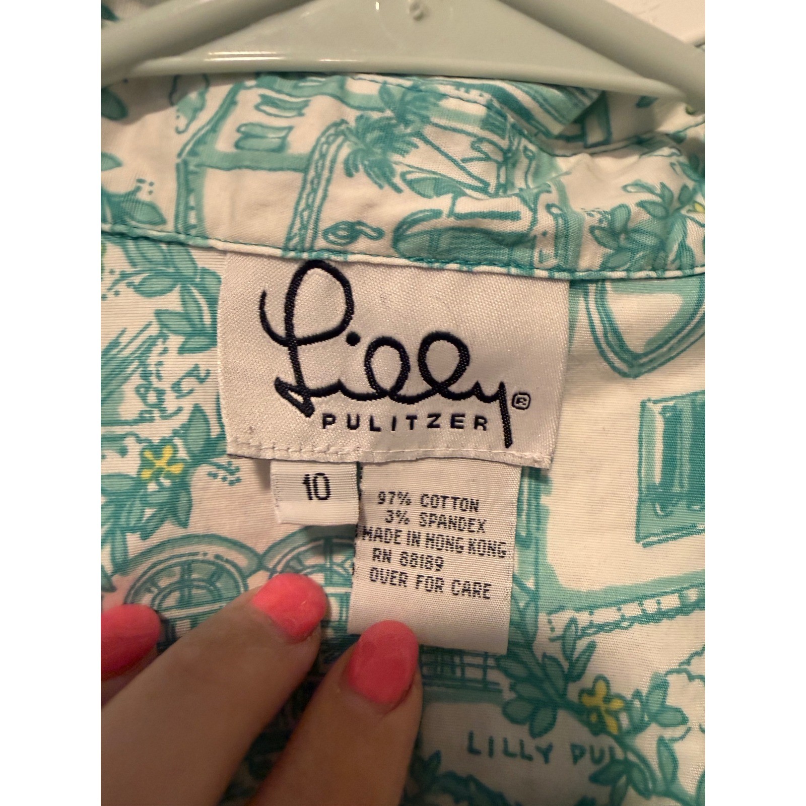 Lilly Pulitzer Vintage Y2K Toile Print Tie Front Top and Skort Set Teal White 10
