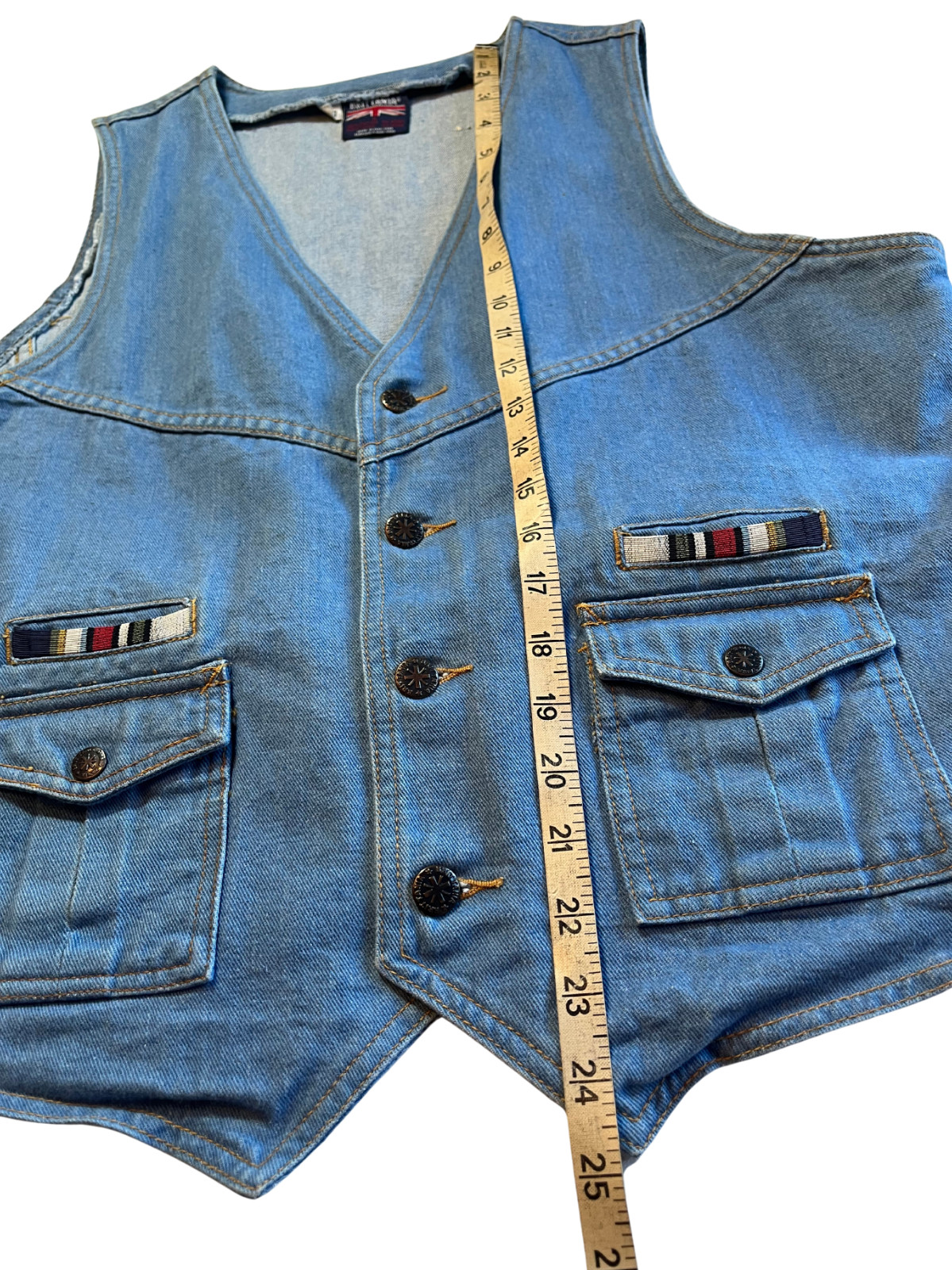 Vintage 1970s Brittania Denim Vest L Cotton Button-Front Retro Streetwear Hippy