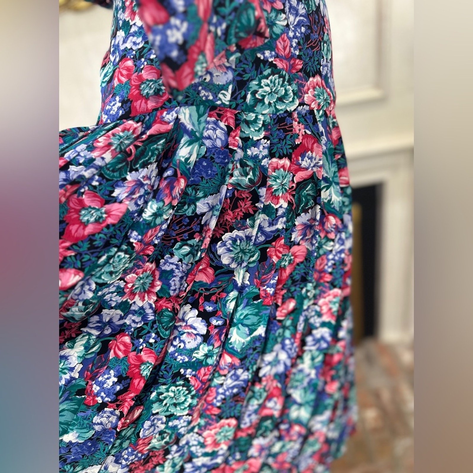 Vintage Karin Stevens Petites Floral Pleated Midi Dress Size 8 | Made in USA