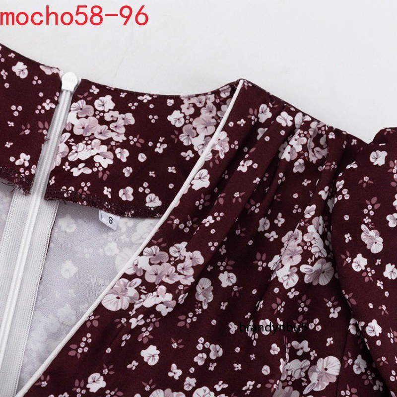 Summer Style Printing V-neck Floral Dress Short Sleeves High Waist Floral Dress