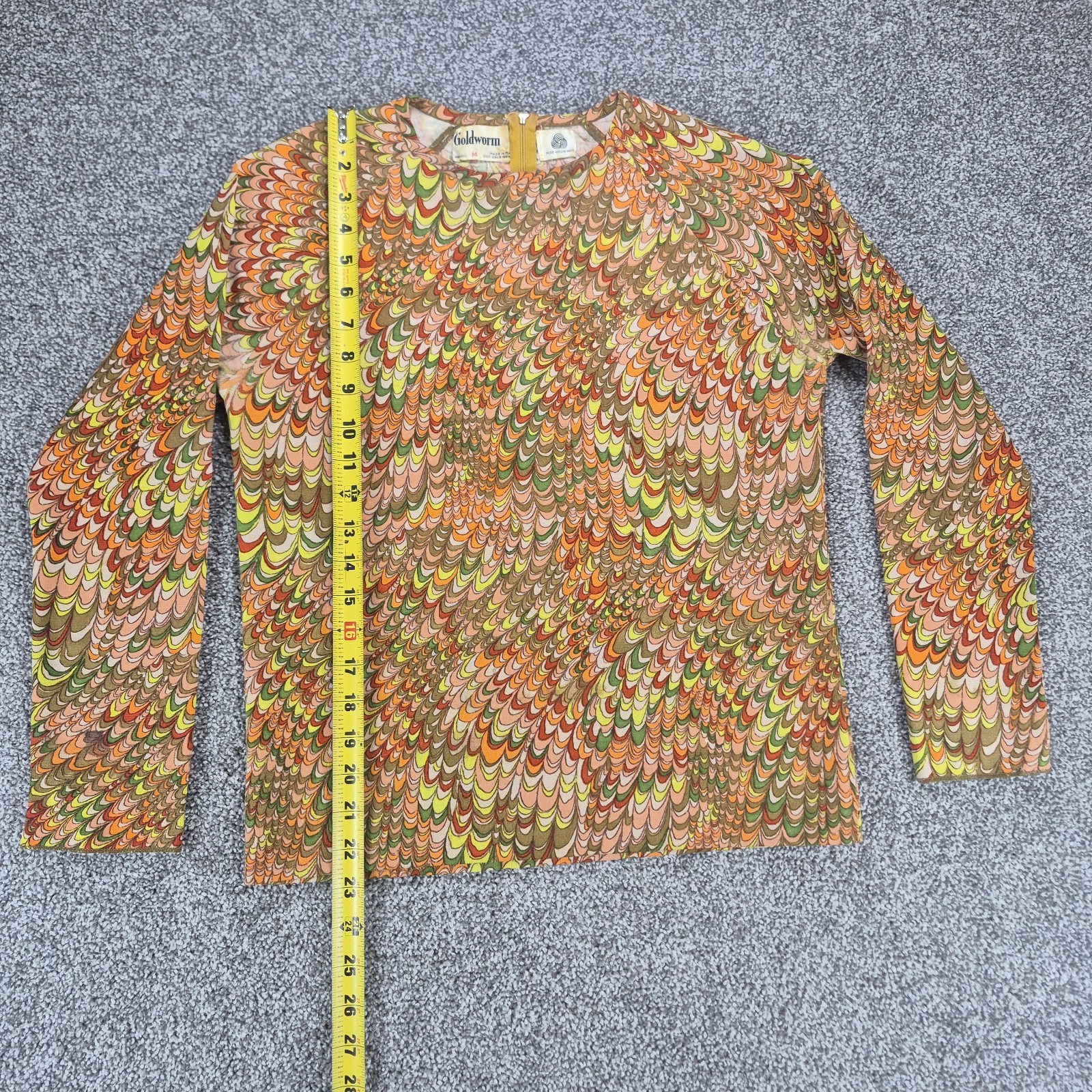 Vintage Goldworm 60s Merino Wool Long Sleeve Top Italy Size 14 Multicolor