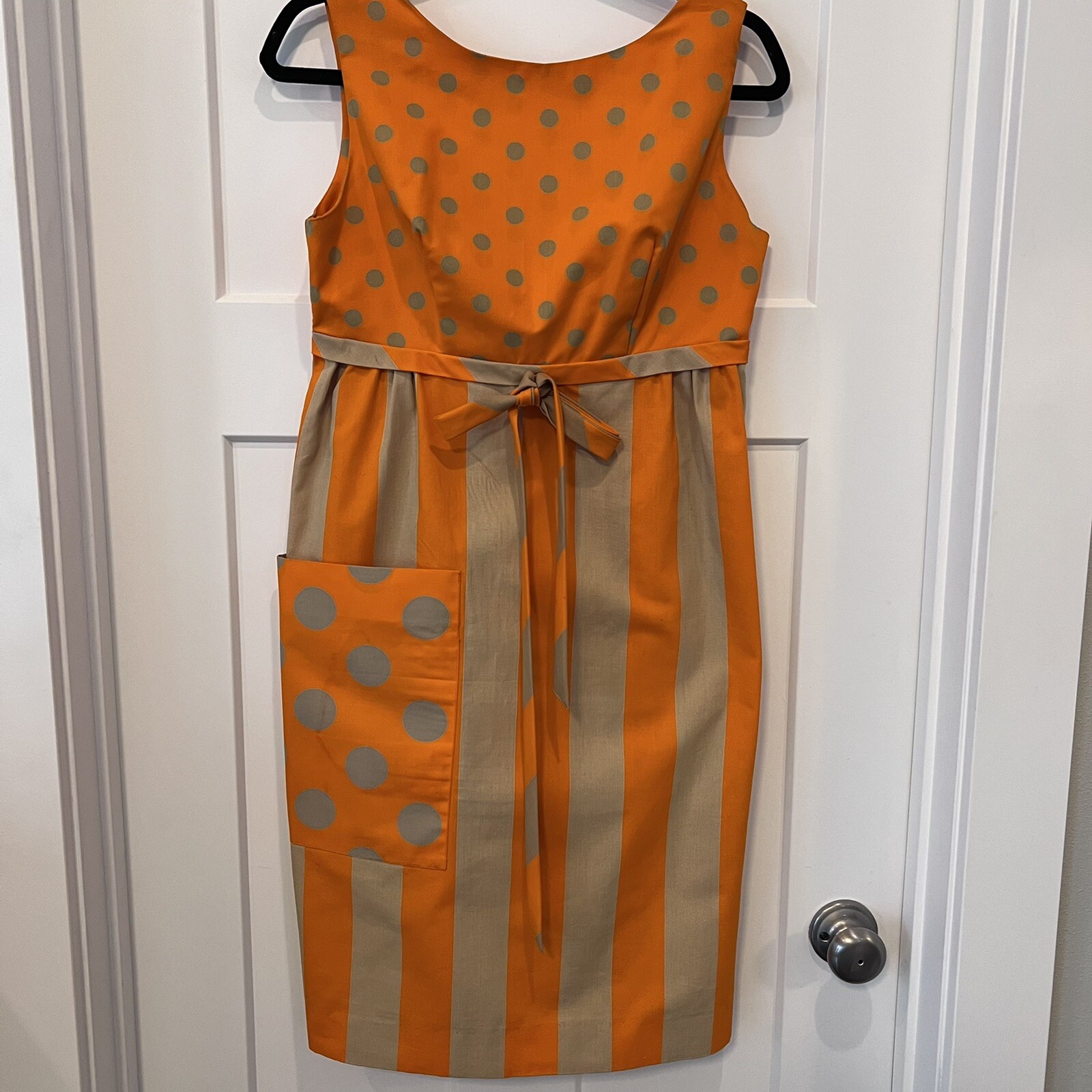 Vintage 60s 70s Jovi Fashion Dress Orange Gold Dots Stripes Twiggy Mad Men