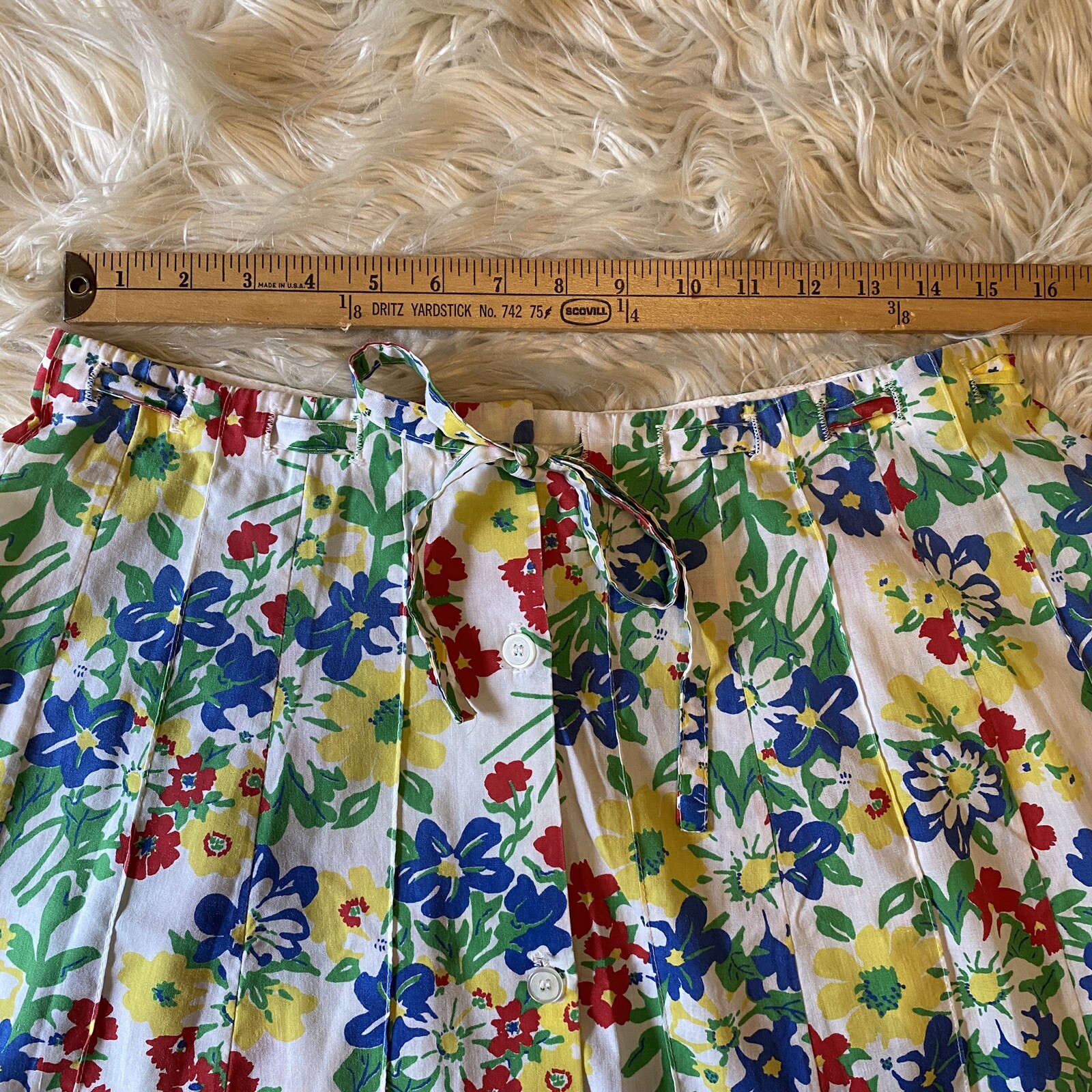 Vintage 70s A Line Floral Flare Belted Skirt Boho Cottagecore Medium 8/10